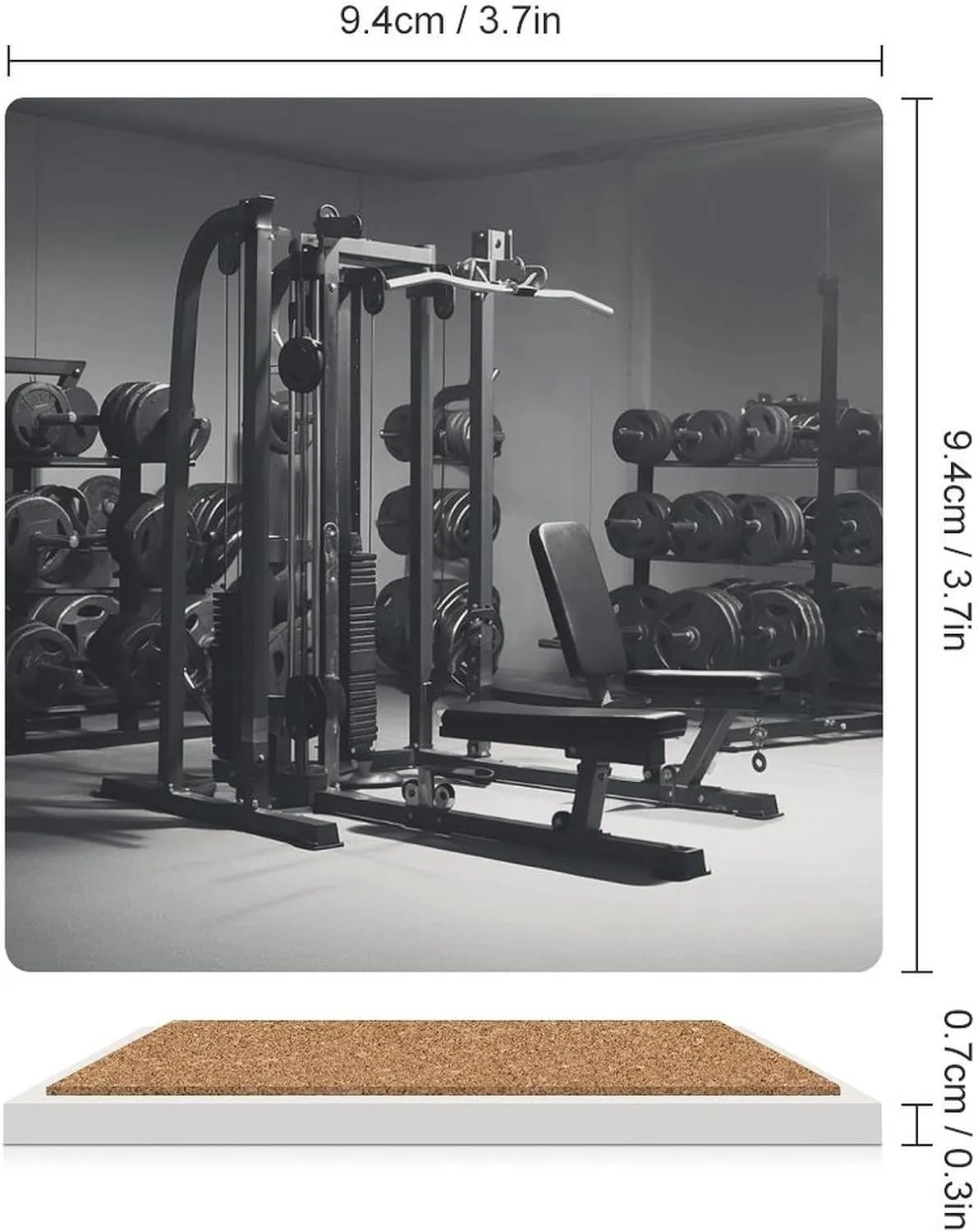 Square Ceramic Table Coasters Set,Gym Equipment Print Ceramic Coasters with Cork Base,Decorative Coffee Cup Beverage Coasters