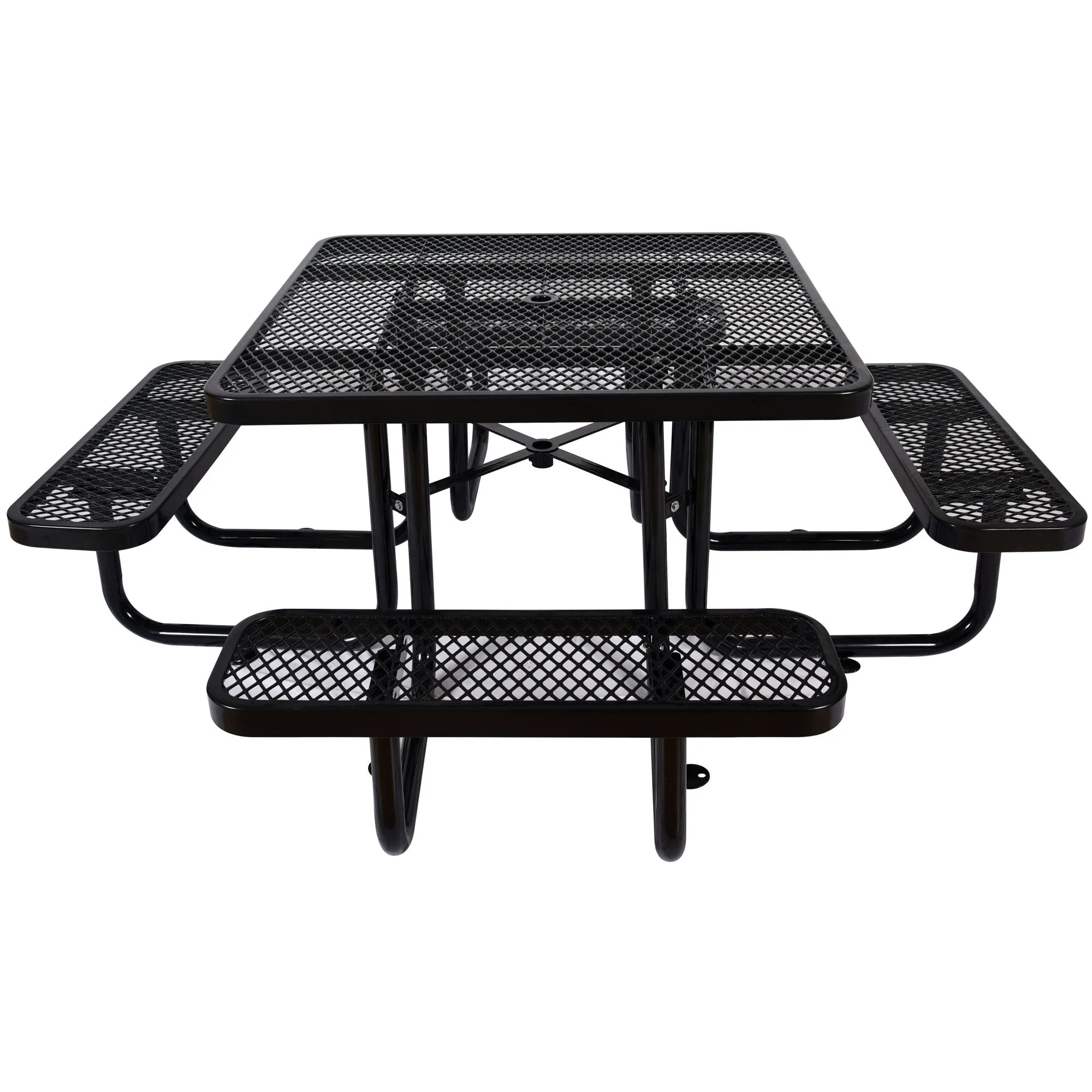 Square Outdoor Steel Picnic Table, With Umbrella Pole