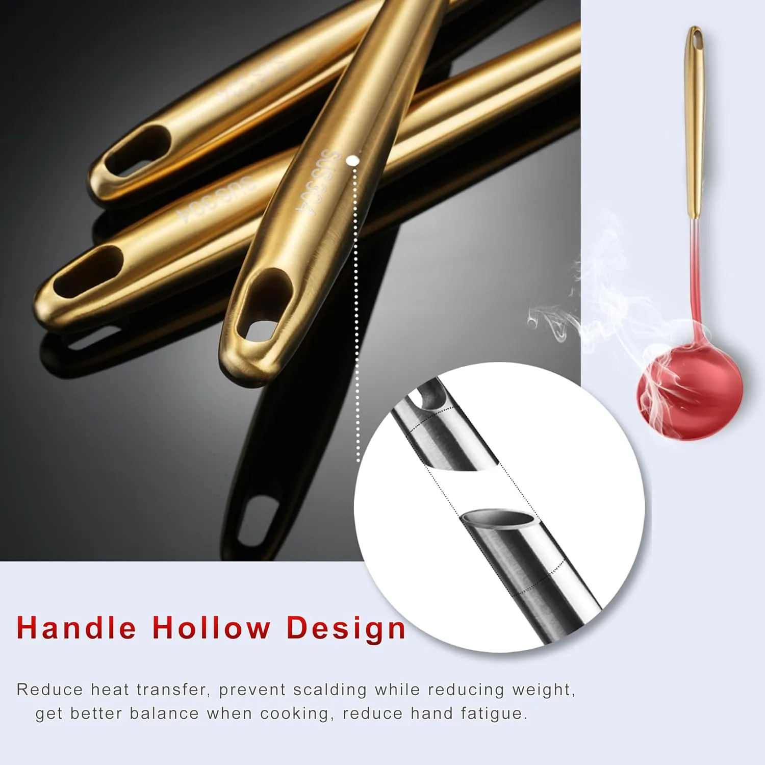 Stainless Steel Kitchen Utensils Gold, 9 PCS All Metal Cooking Utensils Set with Solid Spoon, Slotted Spoon, Fork, Spatula, Ladle, Skimmer, Slotted Tunner, Spaghetti Spoon, Large Spoon 14 Inch