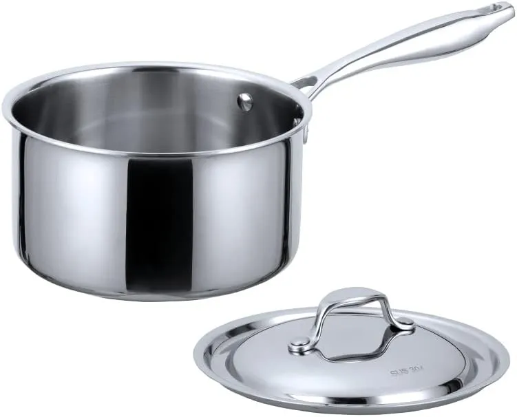 Stainless Steel Saucepan, All-Clad 18/8 Stainless Steel 3-Ply Bonded Dishwasher Safe Sauce Pan Cookware with Heat Resistant Long Handle, Cookware Pots And Pans Sets 18cm - 2.5 Quart-Sliver