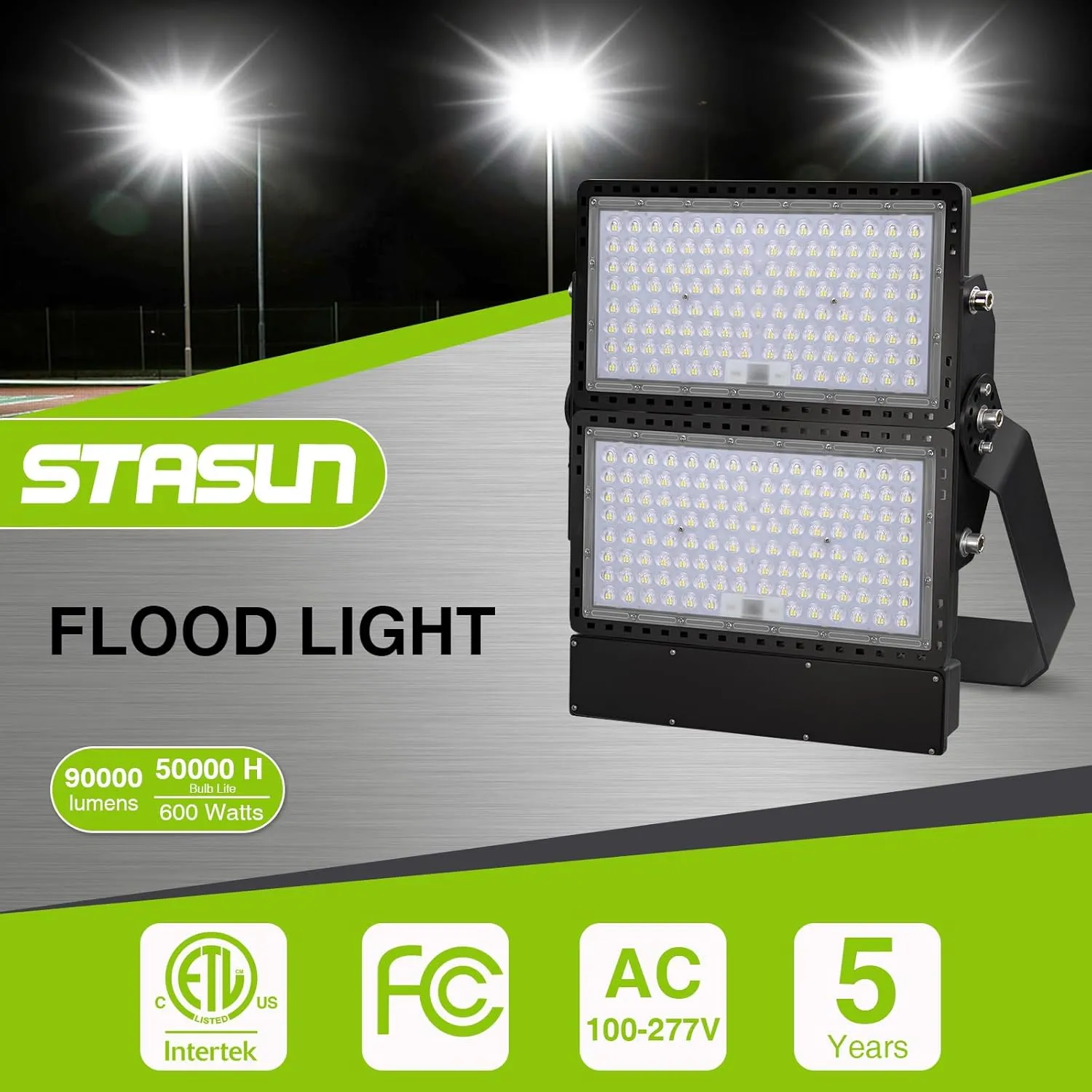 STASUN 600W 90000LM LED Flood Light Outdoor - Flying Series Ultra, 100-277V 5000K Daylight White, IP66 Waterproof Stadium Lights for Arena, Backyard, Parking Lot, Courts, ETL Certification