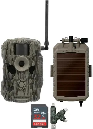 Stealth Cam 36MP Fusion Max Cellular Trail Camera Bundle with Lithium Solar Power Panel, 32GB Memory Card, and Card Reader (4 Items)