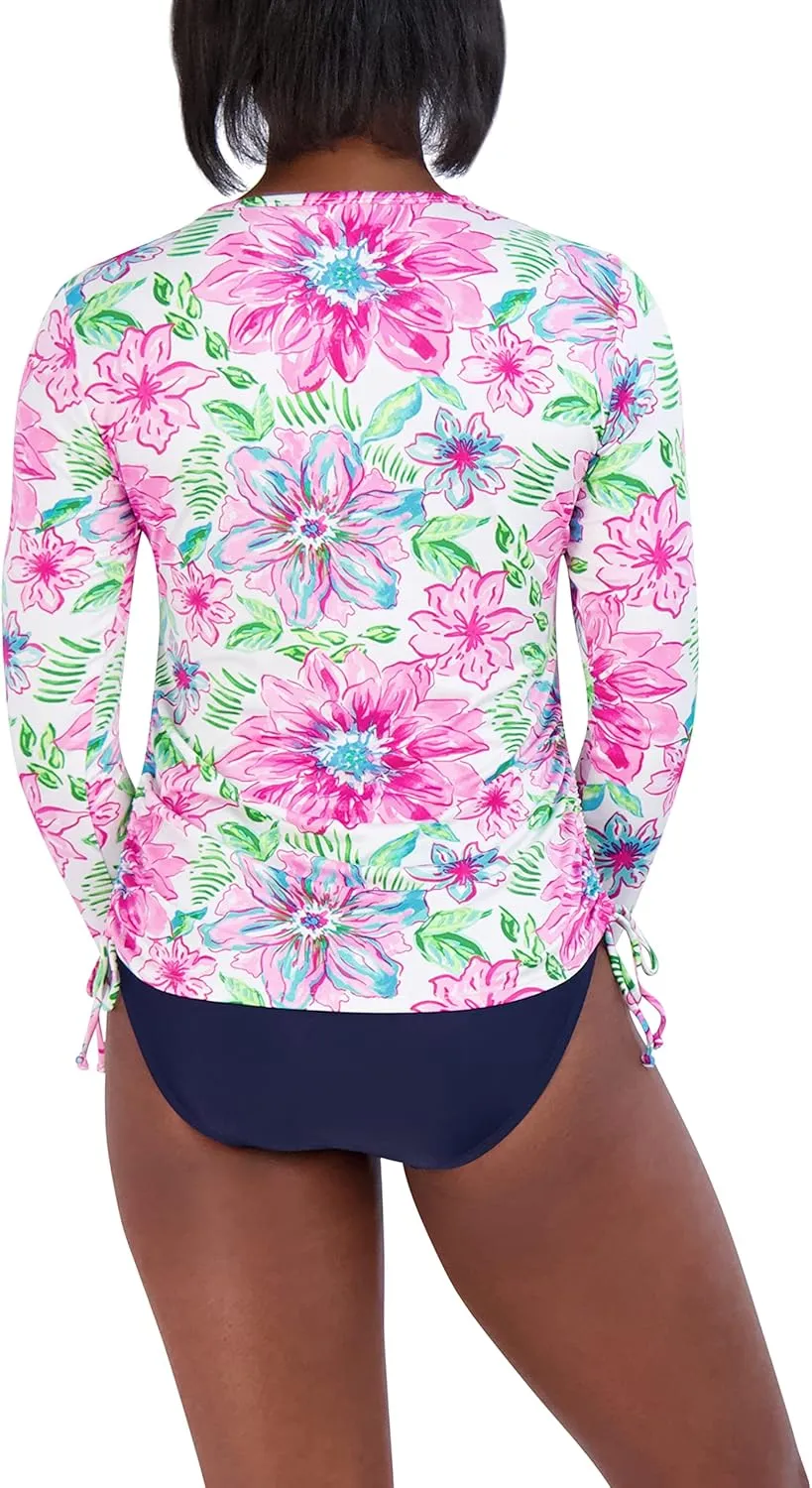 Stella Parker Women's Standard Long Sleeve Rashguard Adjustable Side Tie UPF 30  Sun Protection Quick Dry Swim Shirt