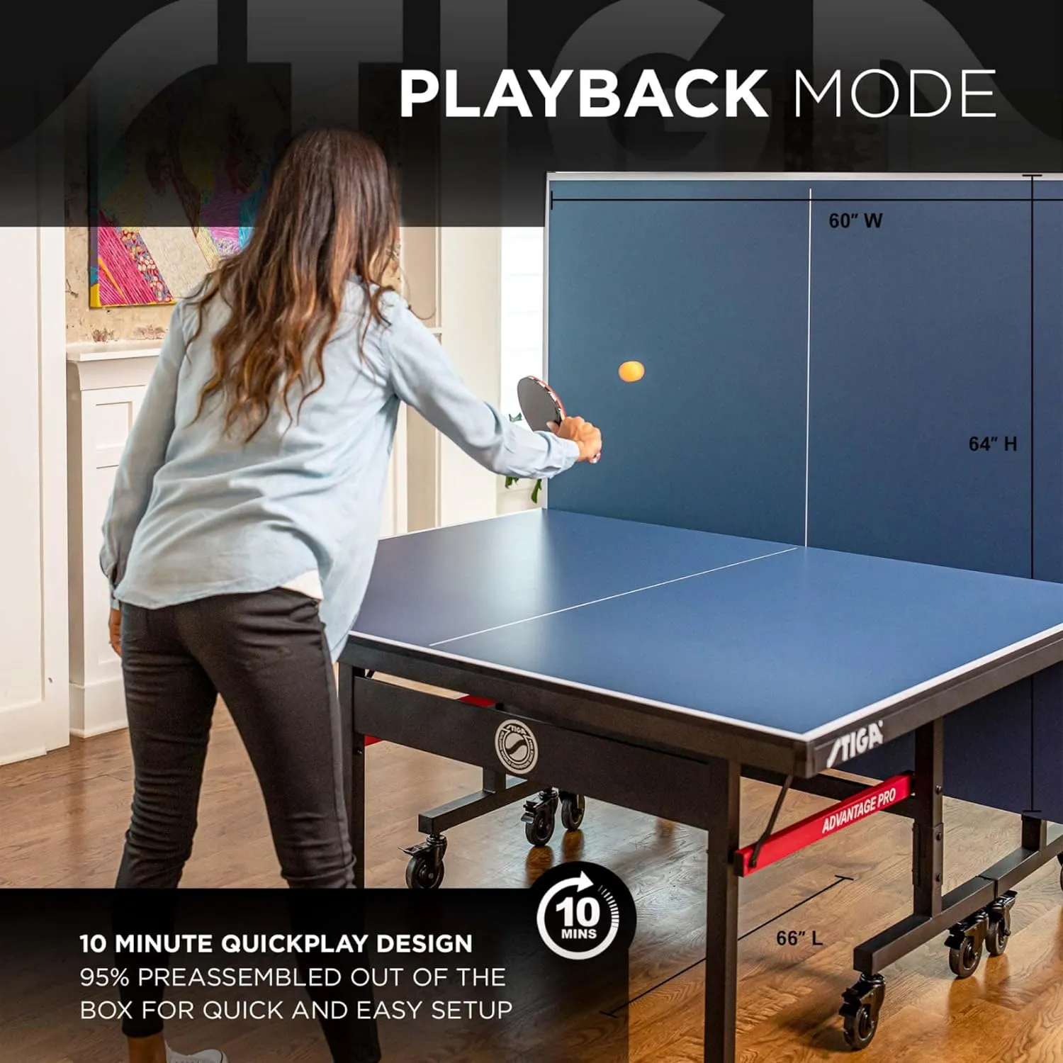 STIGA Advantage Series Ping Pong Tables - 13, 15, 19, and 25mm Tabletops - Quickplay 10 Minute Assembly - Playback Mode - Recreational to Tournament Level