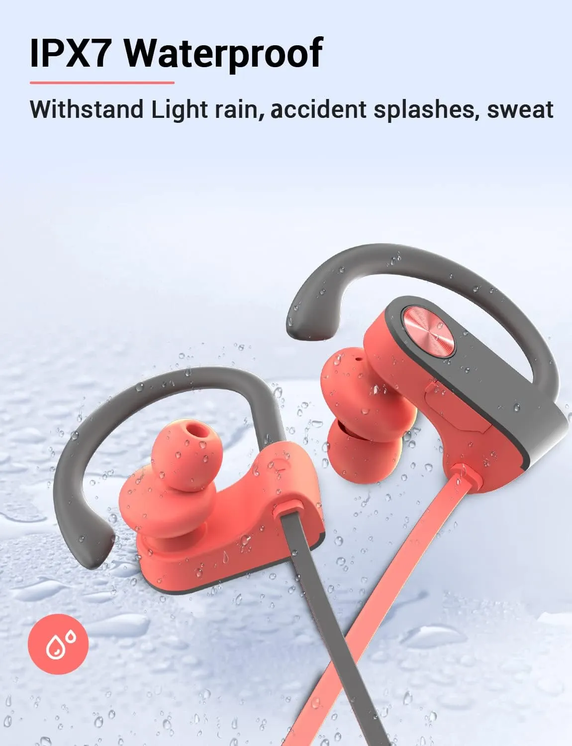 Stiive Bluetooth Headphones, Wireless Sports Earbuds IPX7 Waterproof with Mic, Stereo Sweatproof in-Ear Earphones, Noise Cancelling Headsets for Gym Running Workout, 16 Hours Playtime - PinkGrey