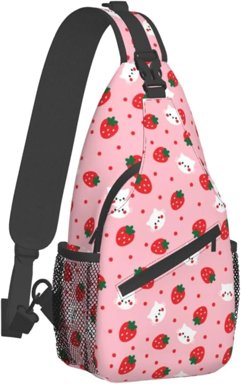 Strawberry Sling Bag Crossbody Daypack Hiking Shoulder Backpack for Women Travel
