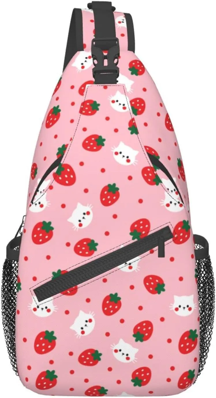 Strawberry Sling Bag Crossbody Daypack Hiking Shoulder Backpack for Women Travel