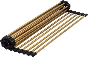 Strictly Sinks Stainless Steel Dish Drying Rack – Gold 21 X 13 Inches Roll Up Dish Drying Rack – Multipurpose Foldable Over The Sink Kitchen Drainer, Countertop Cooling Rack