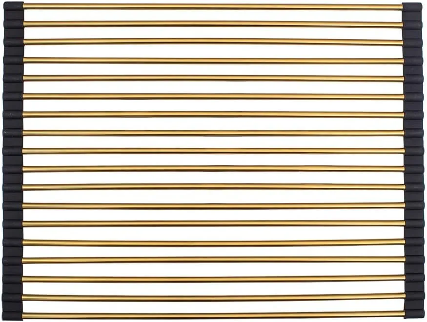 Strictly Sinks Stainless Steel Dish Drying Rack – Gold 21 X 13 Inches Roll Up Dish Drying Rack – Multipurpose Foldable Over The Sink Kitchen Drainer, Countertop Cooling Rack