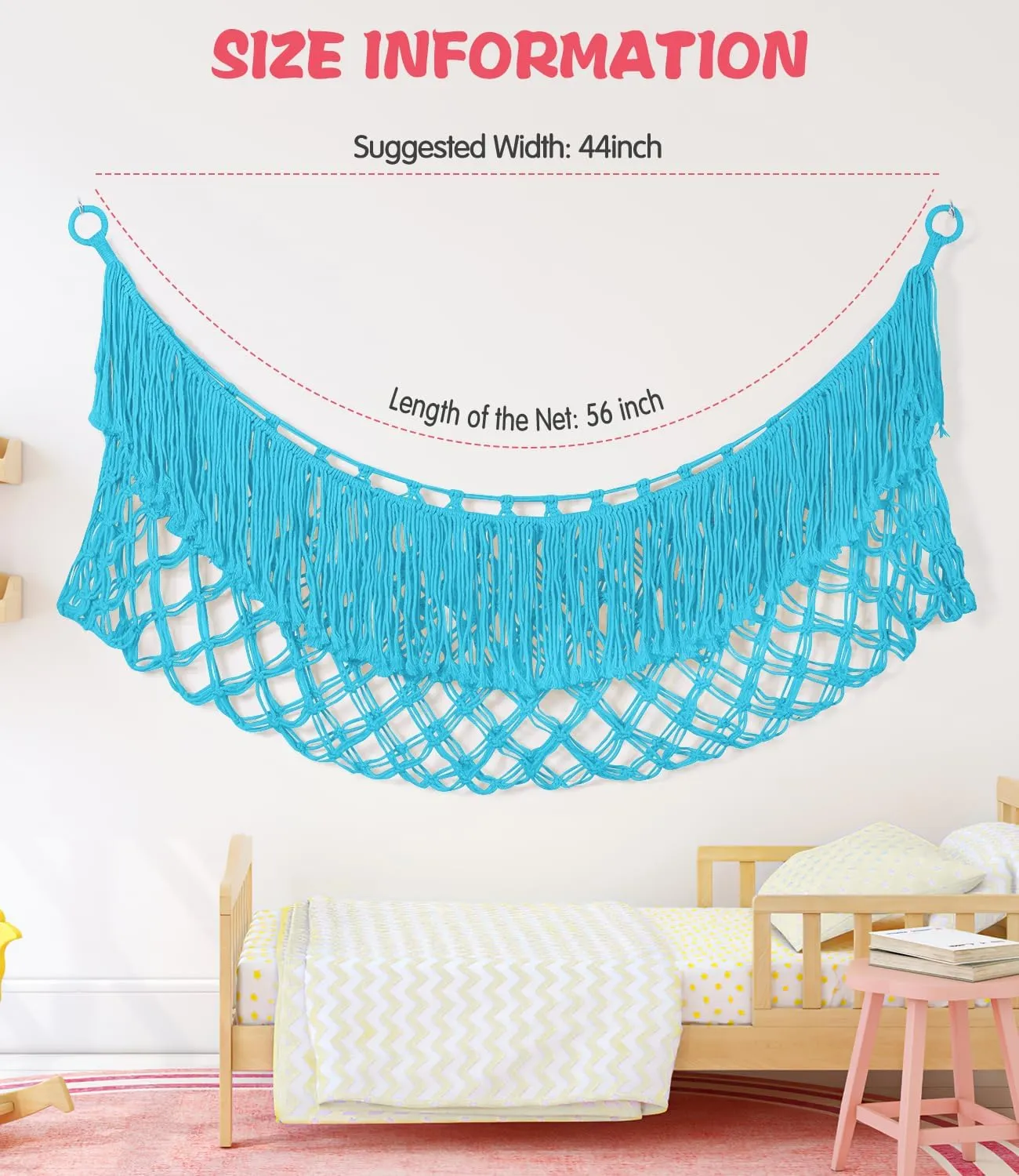 Stuffed Animal Hammock - Extra Large 56'' Long, Stuffed Animal Storage, stuffed animal Holder net, Toy Hammock Large, Toy Storage Hanging Organizer - Blue