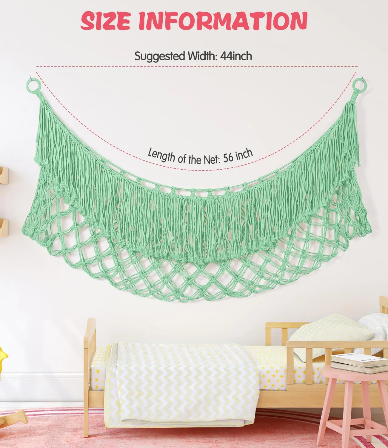 Stuffed Animal Hammock - Extra Large 56'' Long, Stuffed Animal Storage, stuffed animal Holder net, Toy Hammock Large, Toy Storage Hanging Organizer - Matcha green