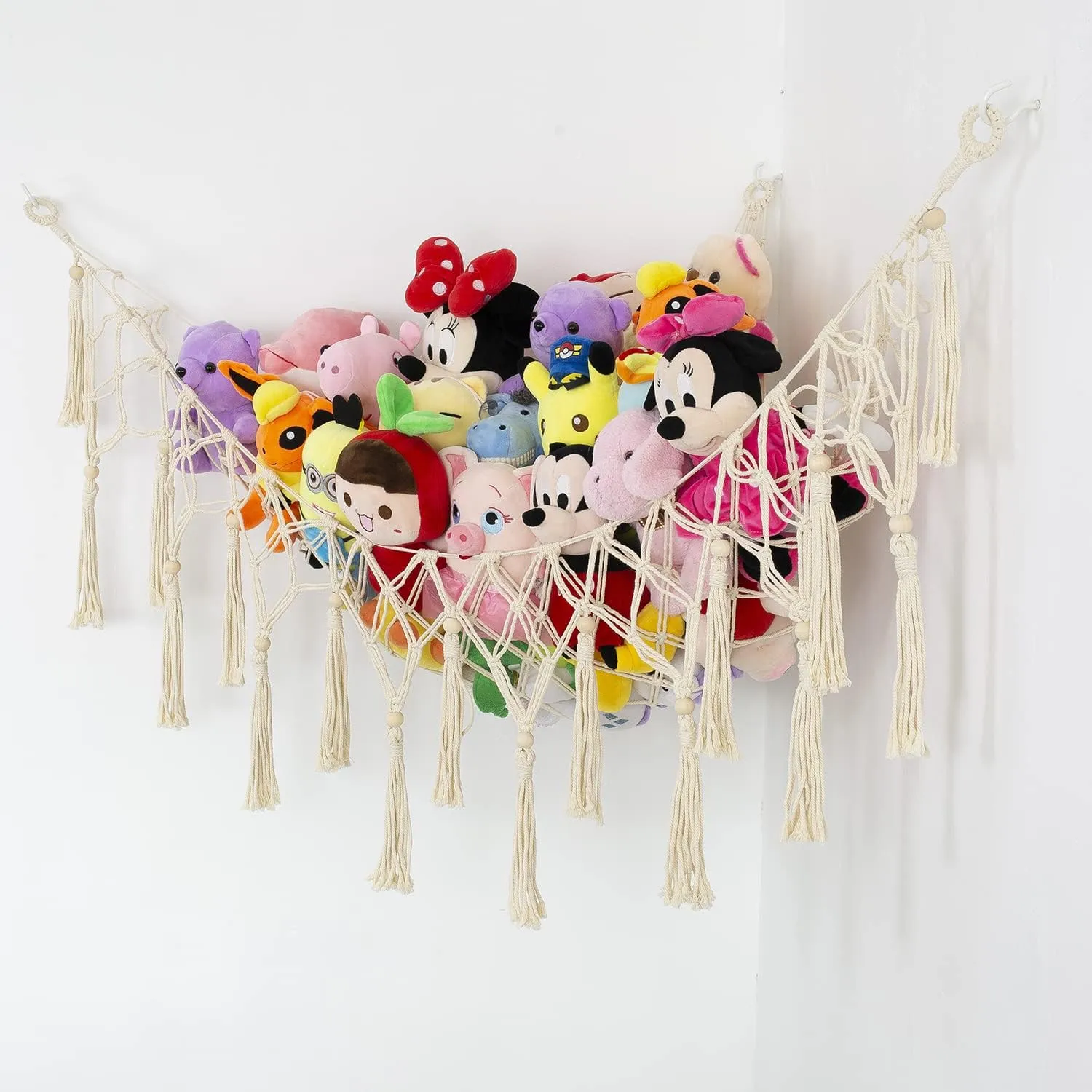 Stuffed Animal Net or Hammock - Macrame Toy Storage, Plush Organizer, Corner Hanging Net, Boho Nursery for Kidroom Playroom - Cream