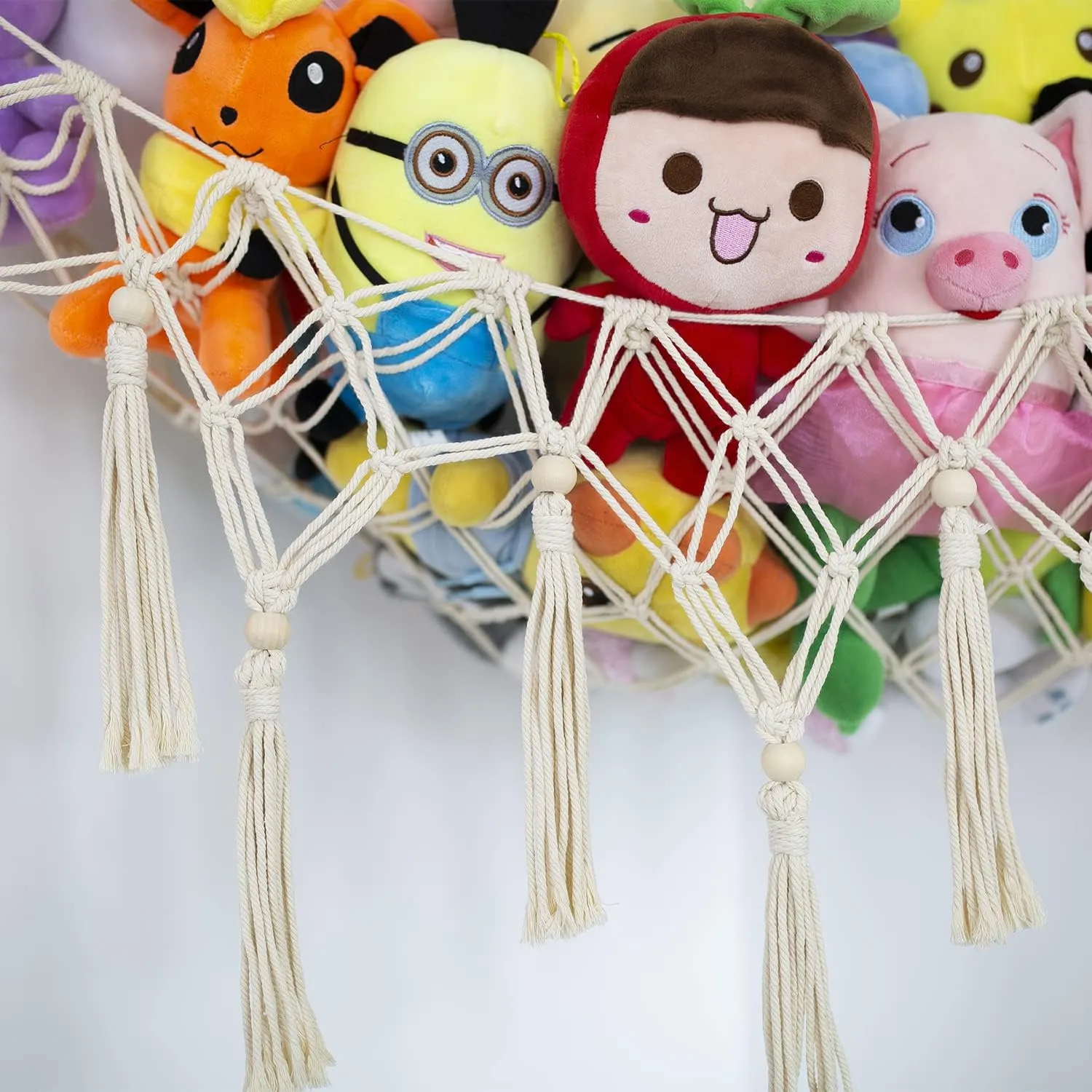 Stuffed Animal Net or Hammock - Macrame Toy Storage, Plush Organizer, Corner Hanging Net, Boho Nursery for Kidroom Playroom - Cream