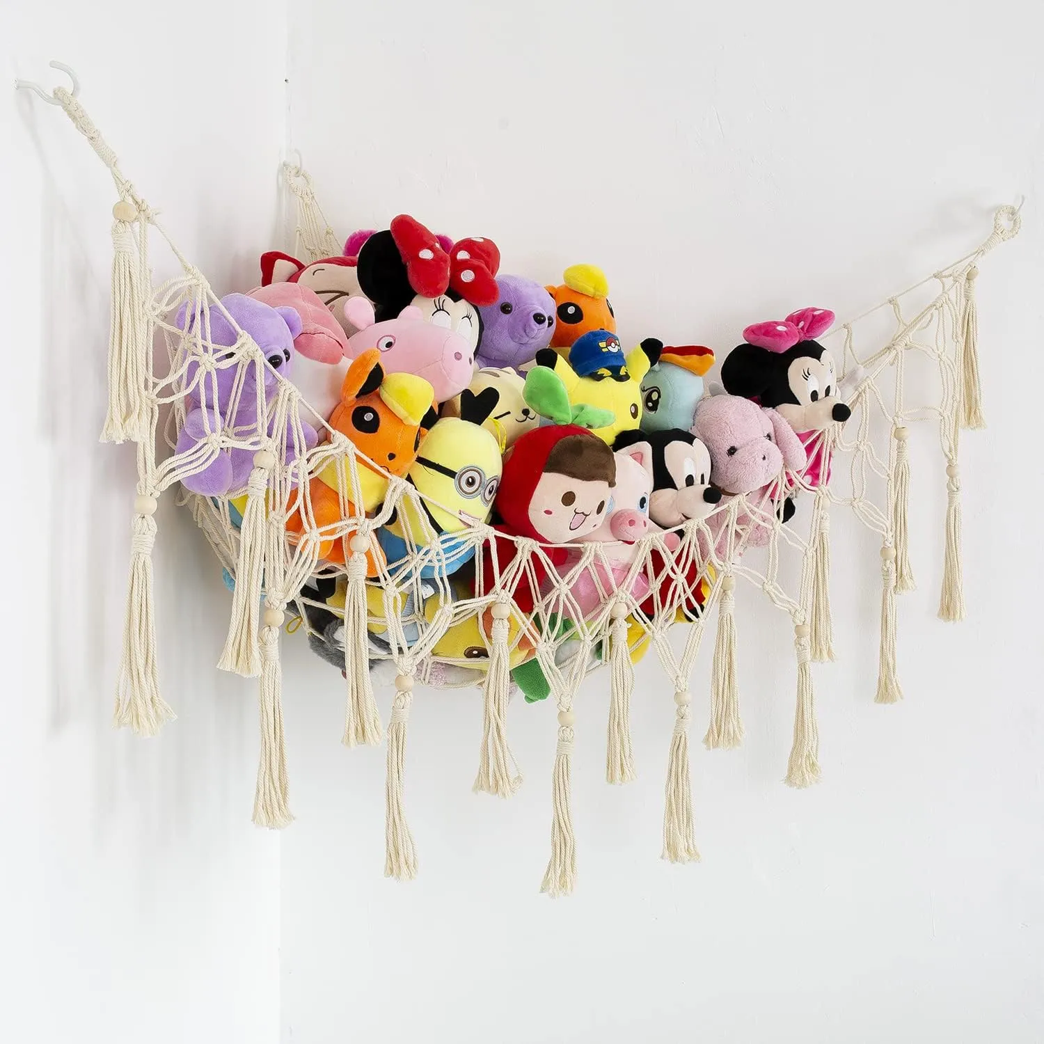 Stuffed Animal Net or Hammock - Macrame Toy Storage, Plush Organizer, Corner Hanging Net, Boho Nursery for Kidroom Playroom - Cream