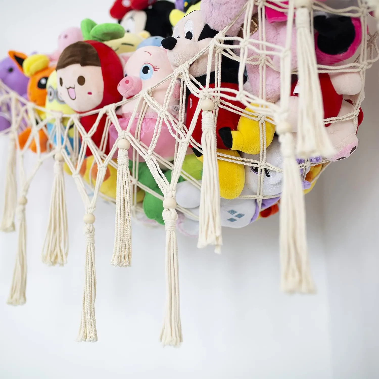 Stuffed Animal Net or Hammock - Macrame Toy Storage, Plush Organizer, Corner Hanging Net, Boho Nursery for Kidroom Playroom - Cream