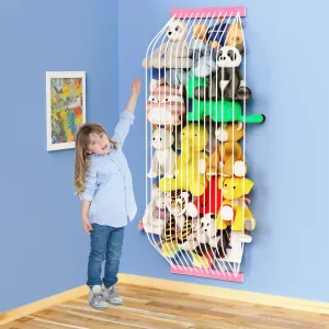 Stuffed Animal Storage Wooden Soft Toy Storage for Kids Room，Wall Mount Door Hanging Stuffed Animal Toy Organizer Shelf for Nursery Play Room Pink -Patent