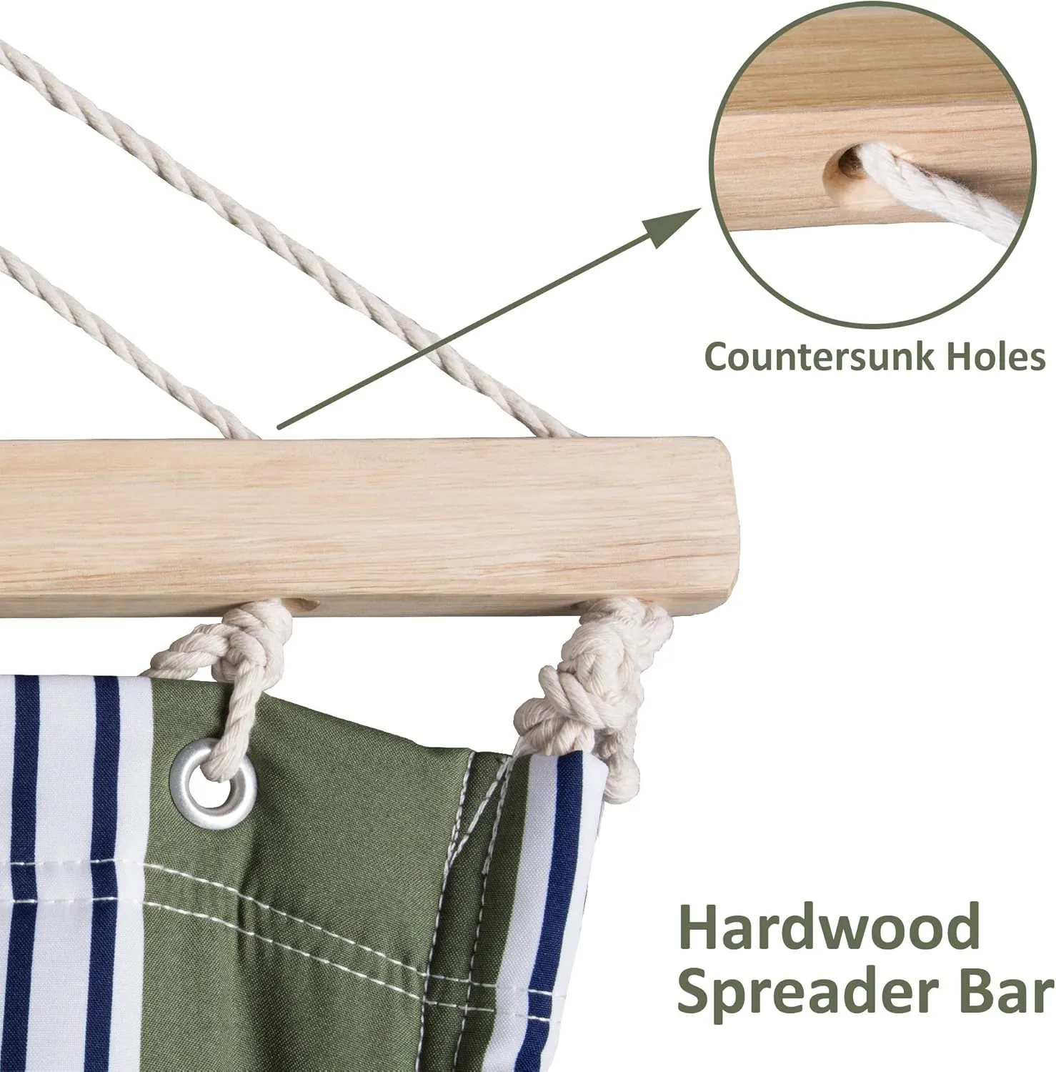 SUNCREAT Double Hammock, Extra Large Quilted Fabric Swing with Hardwood Spreader Bars & Detachable Pillow, Heavy Duty, Perfect for Indoor/Outdoor Patio, Deck, Yard, Blue&Aqua