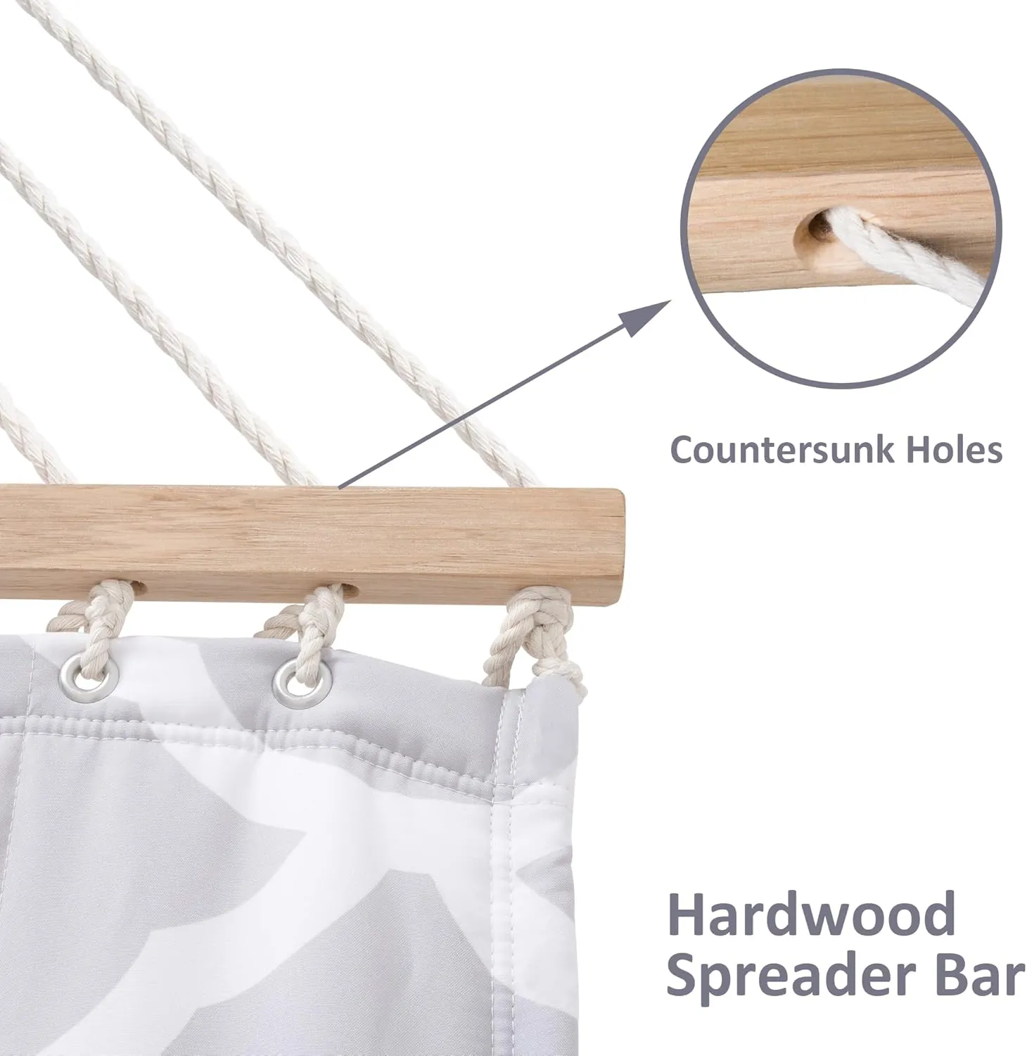 SUNCREAT Double Hammock, Extra Large Quilted Fabric Swing with Hardwood Spreader Bars & Detachable Pillow, Heavy Duty, Perfect for Indoor/Outdoor Patio, Deck, Yard, Gray Cloud