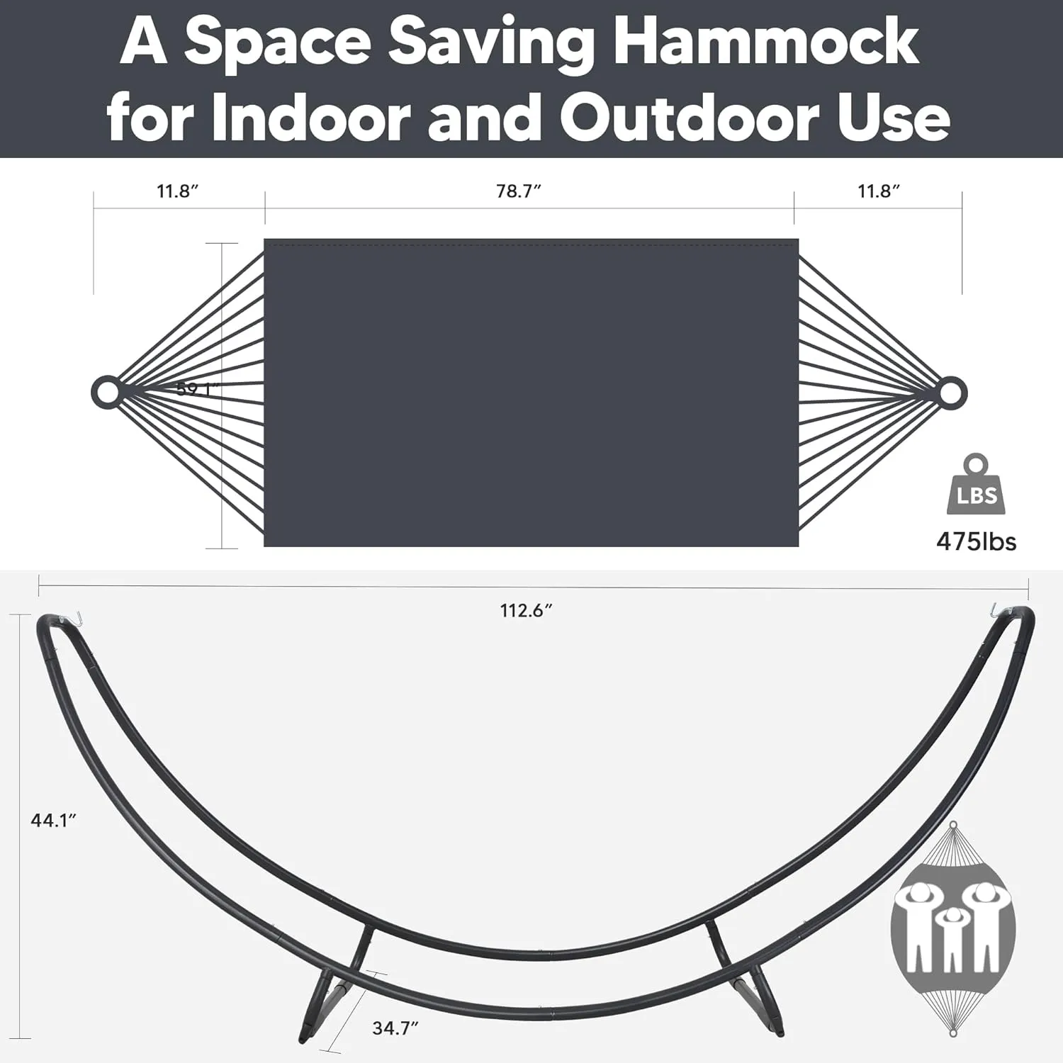 SUNCREAT Hammocks for Outside with Stand, Porch Hammock and Stand, 475 lbs Capacity, Patent Pending, Dark Gray