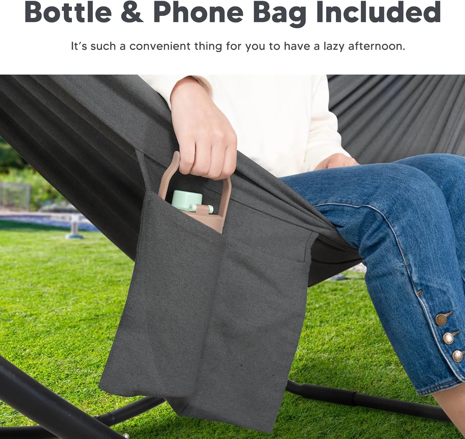 SUNCREAT Hammocks for Outside with Stand, Porch Hammock and Stand, 475 lbs Capacity, Patent Pending, Dark Gray