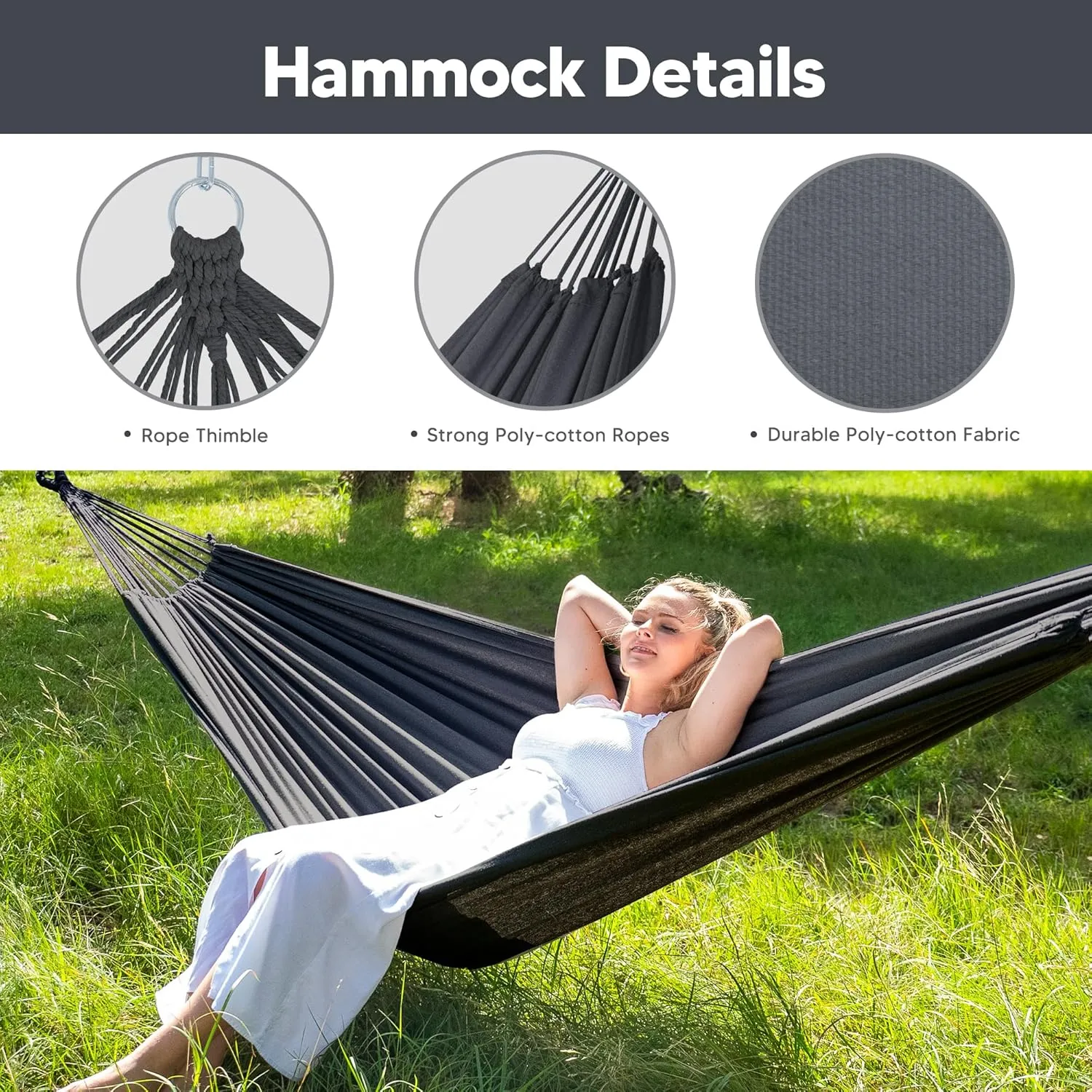 SUNCREAT Hammocks for Outside with Stand, Porch Hammock and Stand, 475 lbs Capacity, Patent Pending, Dark Gray