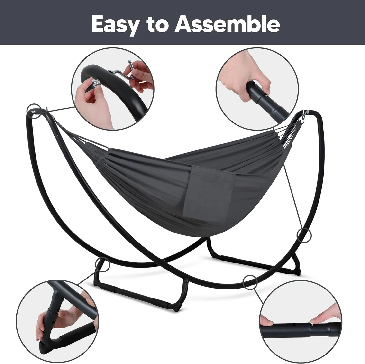 SUNCREAT Hammocks for Outside with Stand, Porch Hammock and Stand, 475 lbs Capacity, Patent Pending, Dark Gray