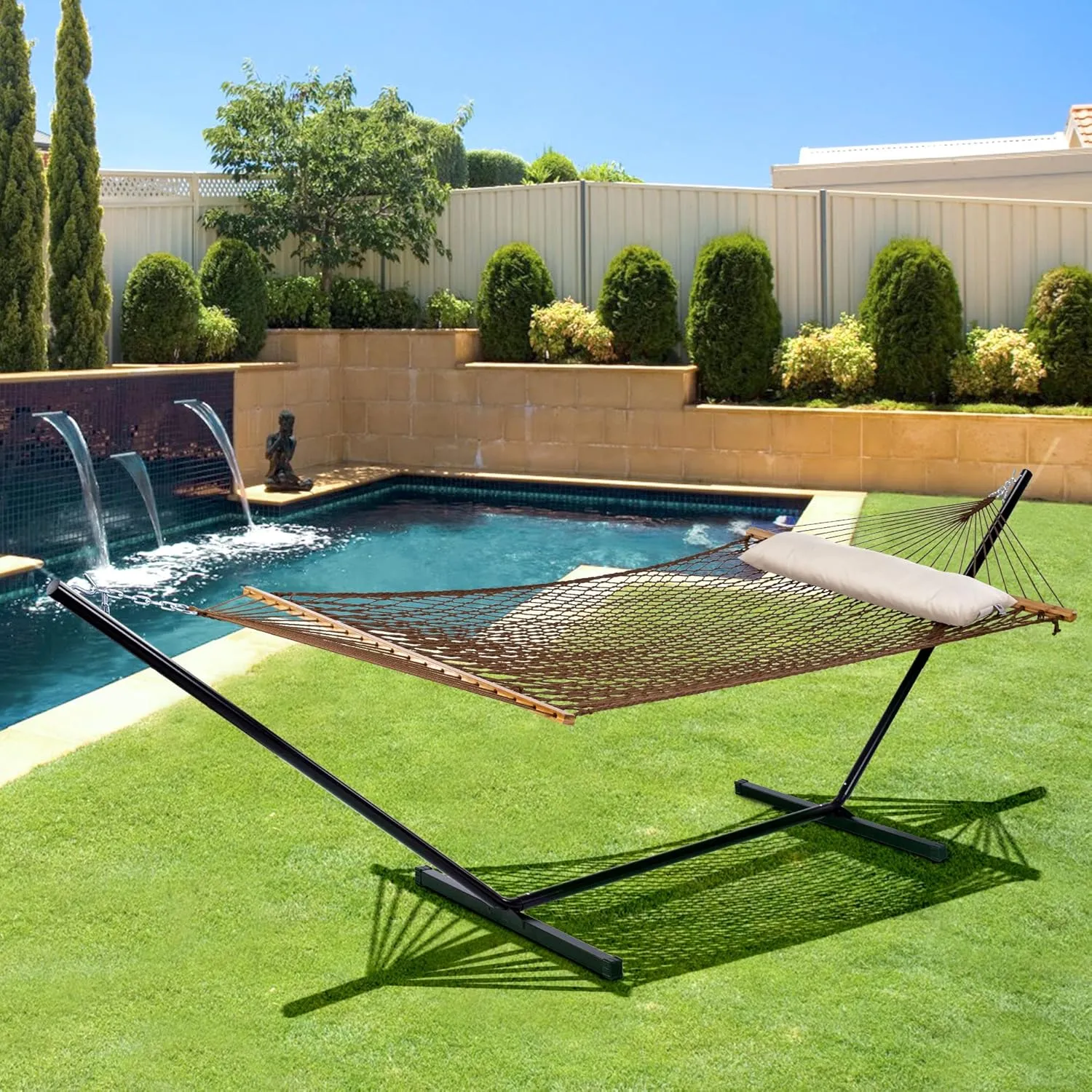 SUNCREAT Portable Hammock with Stand,Heavy Duty Standing Hammock, 450 lbs Capacity, Brown