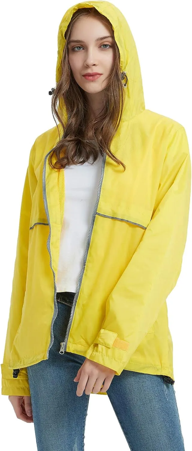 SUNDAY ROSE Women Rain Jacket Lightweight Waterproof Raincoat Hooded Windbreaker
