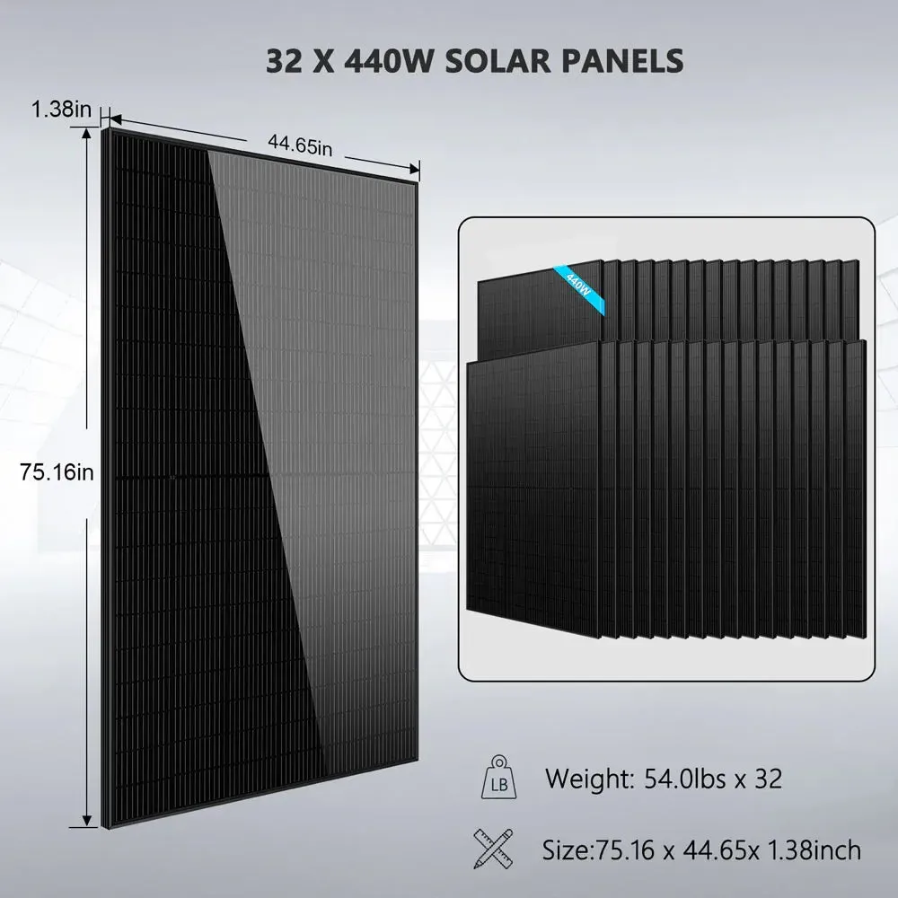 SunGold Power Off Grid Solar Kit | 20KW 48VDC 120V/240V LIFEPO4 | 30.72KWH Lithium Battery | 32 X 440 Watts Solar Panels
