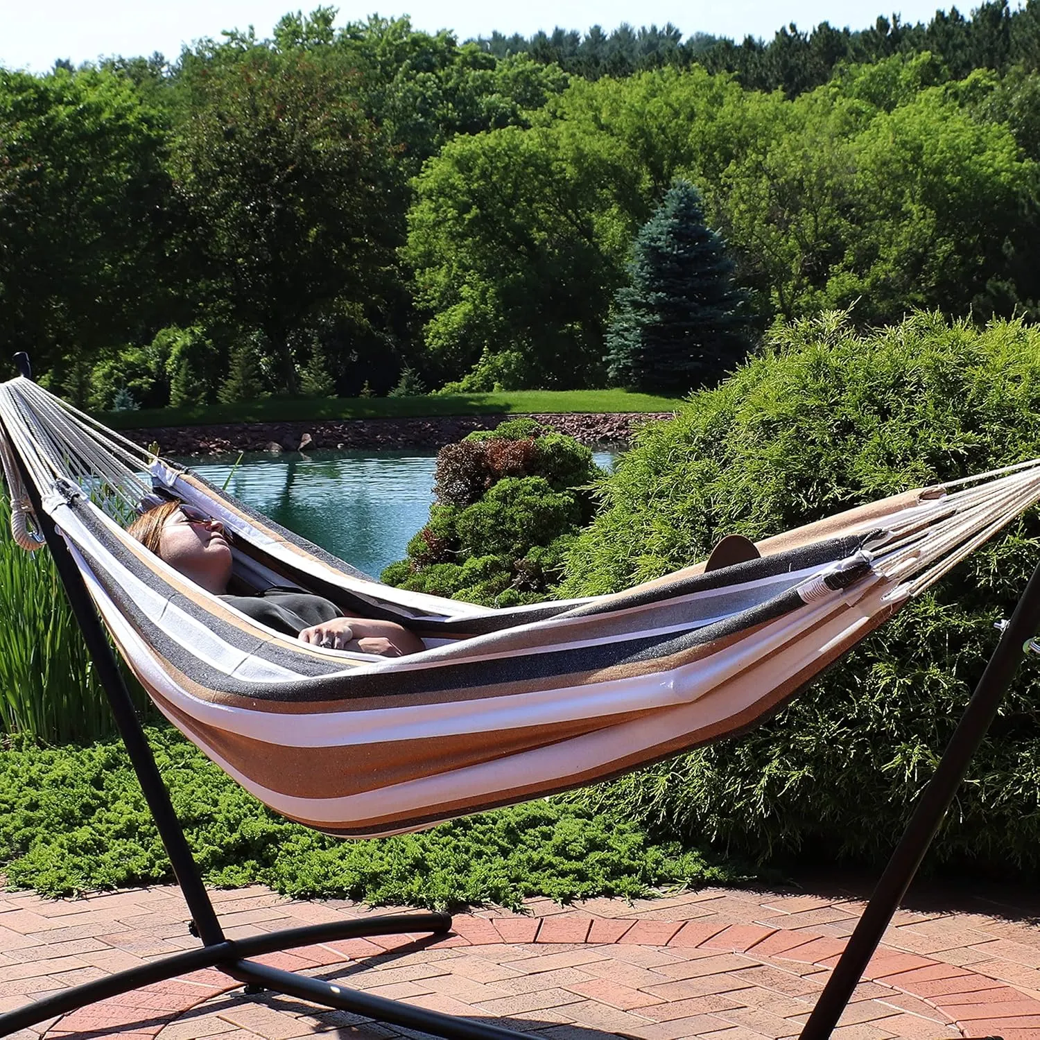 Sunnydaze Double Brazilian Cotton Hammock for Outside - 450-Pound Capacity Outdoor Hammock - Calming Desert