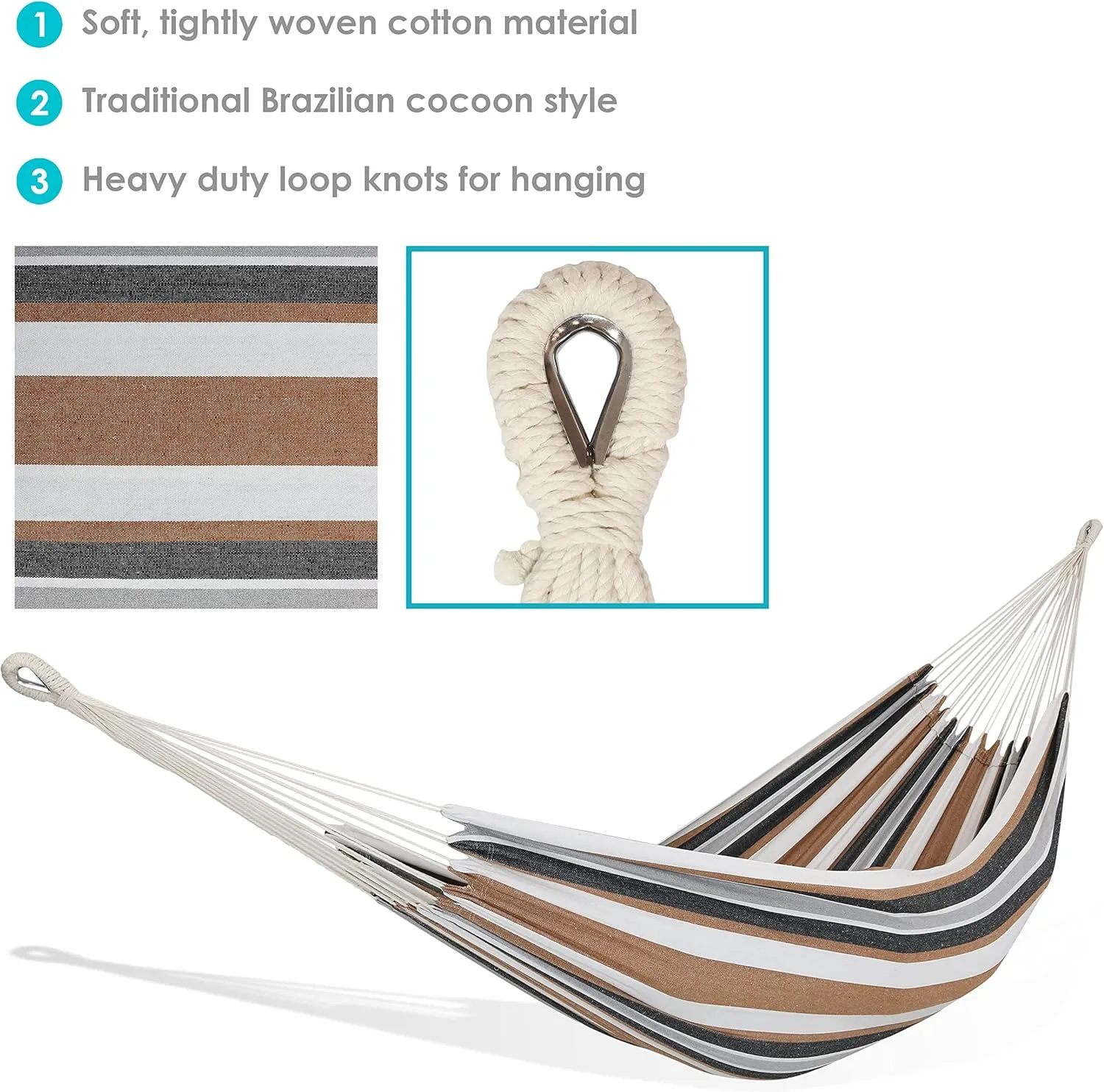 Sunnydaze Double Brazilian Cotton Hammock for Outside - 450-Pound Capacity Outdoor Hammock - Calming Desert