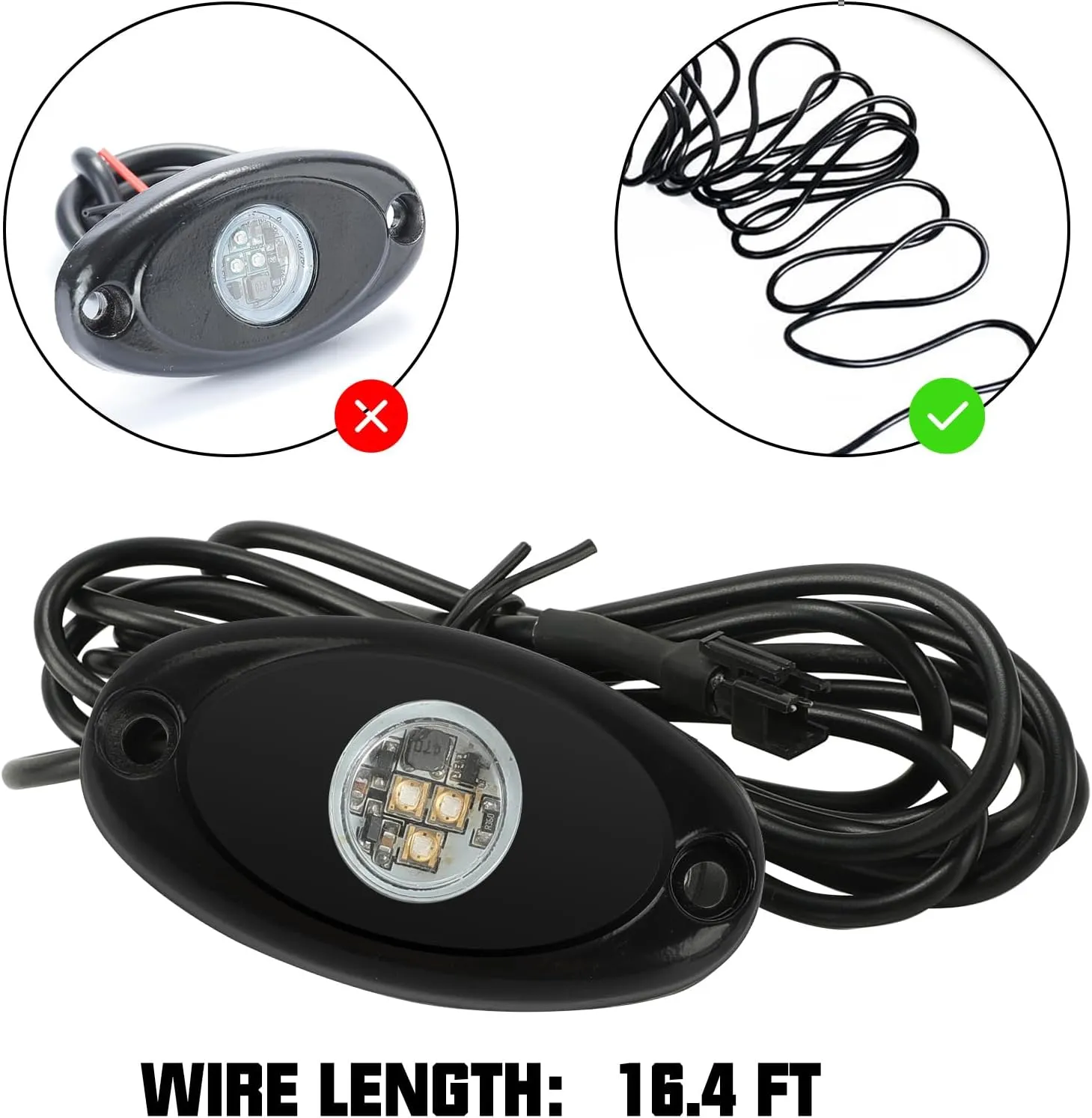 SUNPIE 12 Pods Quick Connect Amber Rock Lights, 4M Extension Wires Each Light, 3 High Power Chips, Rubber Mounting Pads, IP67 Waterproof Rock Lights Fits for Trucks Trailer Cars SUV ATV UTV Boats