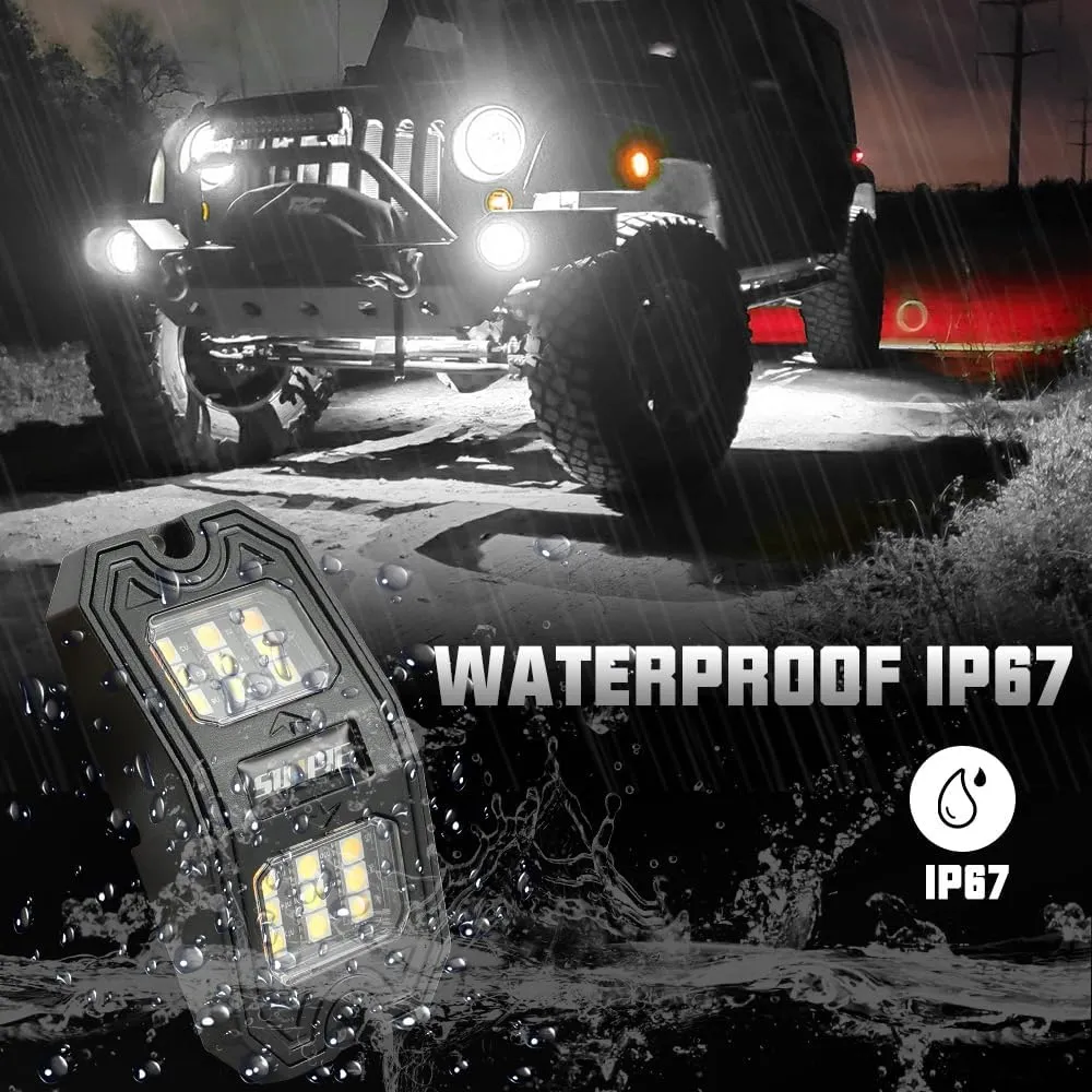 SUNPIE 16 Pods Wide Angle Pure White Rock Lights 6000K for Off Road Truck Car ATV UTV SUV Motorcycle Under Body Glow Light Lamp,65.6ft(20M) Extension Wires Provided