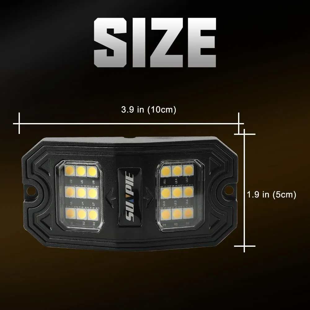 SUNPIE 16 Pods Wide Angle Pure White Rock Lights 6000K for Off Road Truck Car ATV UTV SUV Motorcycle Under Body Glow Light Lamp,65.6ft(20M) Extension Wires Provided