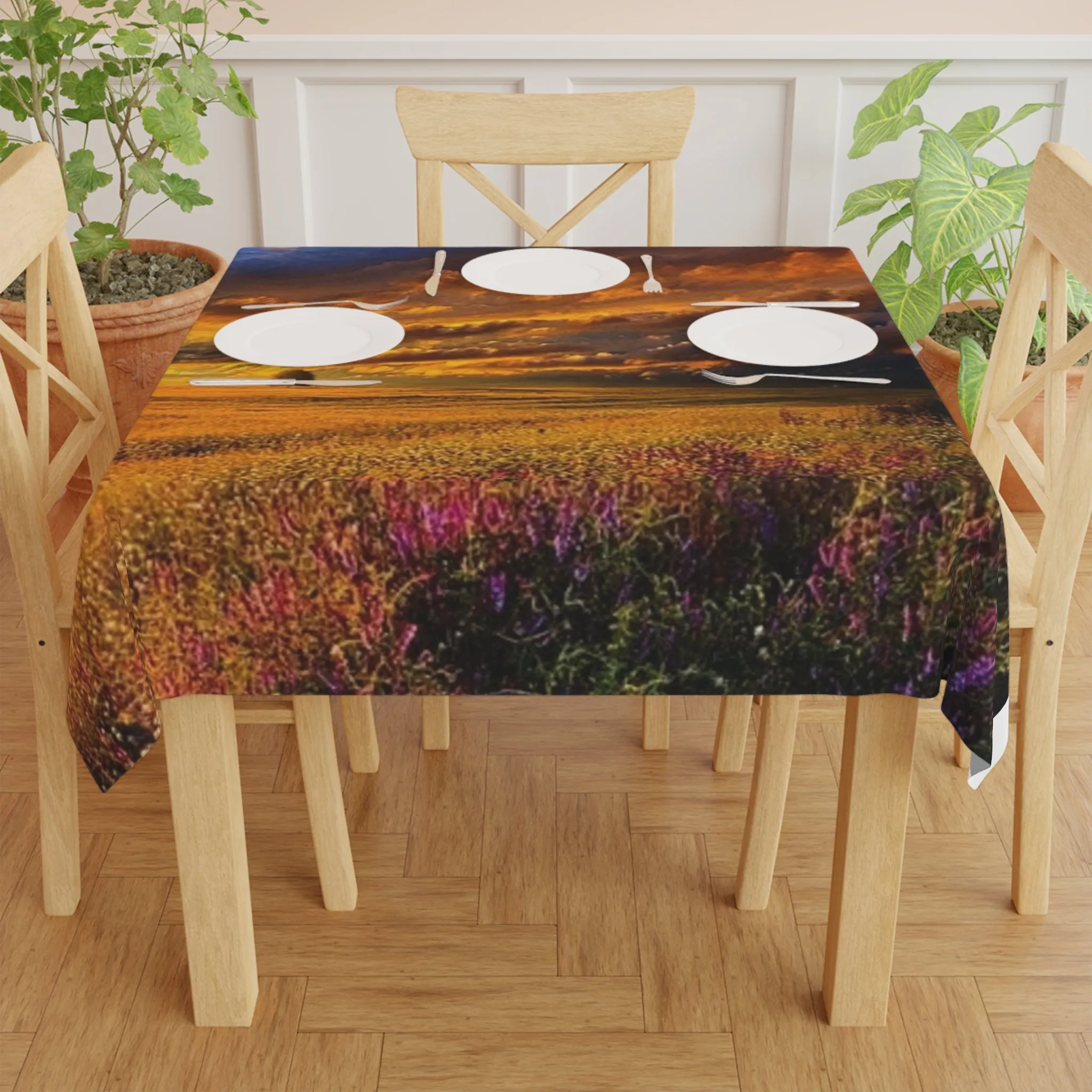 Sunset Fields Tablecloth – Vibrant Nature Decor for Dining & Celebrations