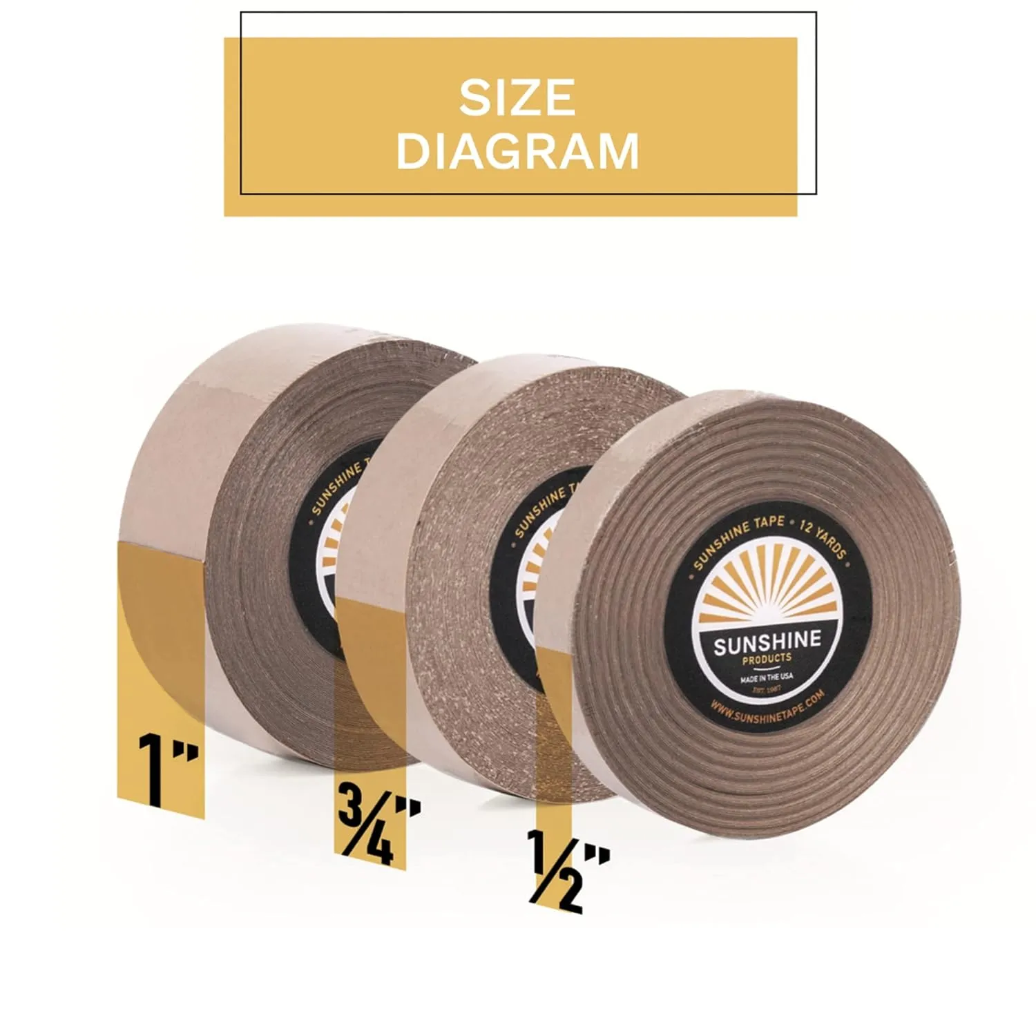 Sunshine 1522 3M Wig Tape Roll (2 Pack) 1" x 12 yds, Double Sided Toupee Adhesive Tape Roll - Made in USA (1522)
