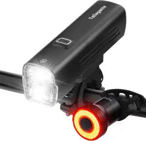Super Bright Bike Lights for Night Riding, 2 Powerful LEDs for High & Low Beam Bicycle Light 6000mAh USB Rechargeable, Smart Bike Brake Taillight, IPX6 Waterproof Aluminum Bike Lights Front and Back