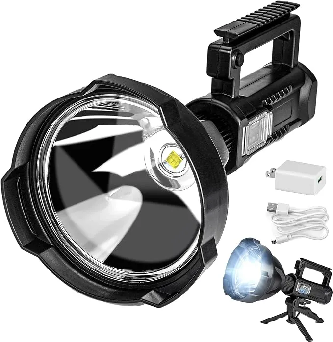 Superbright Big Size Rechargeable LED Handheld Flashlight Spotlight 4 Modes High Power Portable Waterproof Searchlight for Camping Hunting Outdoor (P90 Large Size)