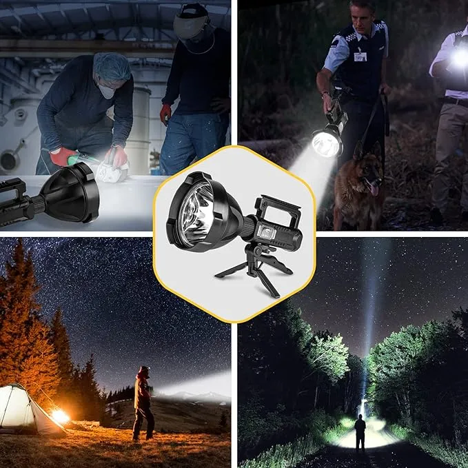 Superbright Big Size Rechargeable LED Handheld Flashlight Spotlight 4 Modes High Power Portable Waterproof Searchlight for Camping Hunting Outdoor (P90 Large Size)