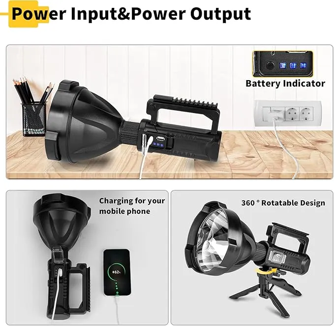 Superbright Big Size Rechargeable LED Handheld Flashlight Spotlight 4 Modes High Power Portable Waterproof Searchlight for Camping Hunting Outdoor (P90 Large Size)