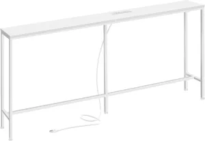 SUPERJARE 70 Inch Console Table with Outlet, Sofa Table with Charging Station, Narrow Entryway Table, Skinny Hallway Table, Behind Couch Table, for Living Room, White