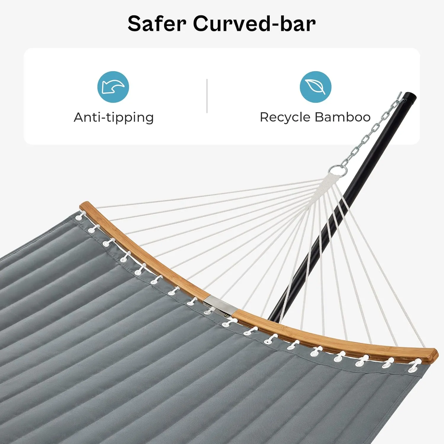 SUPERJARE Hammock with Stand, 2 Person Heavy Duty Hammock with Padded Cotton, Detachable Pillow & Strong Curved-Bar & Portable Carrying Bag, Perfect for Outdoor & Indoor, Neutral Gray