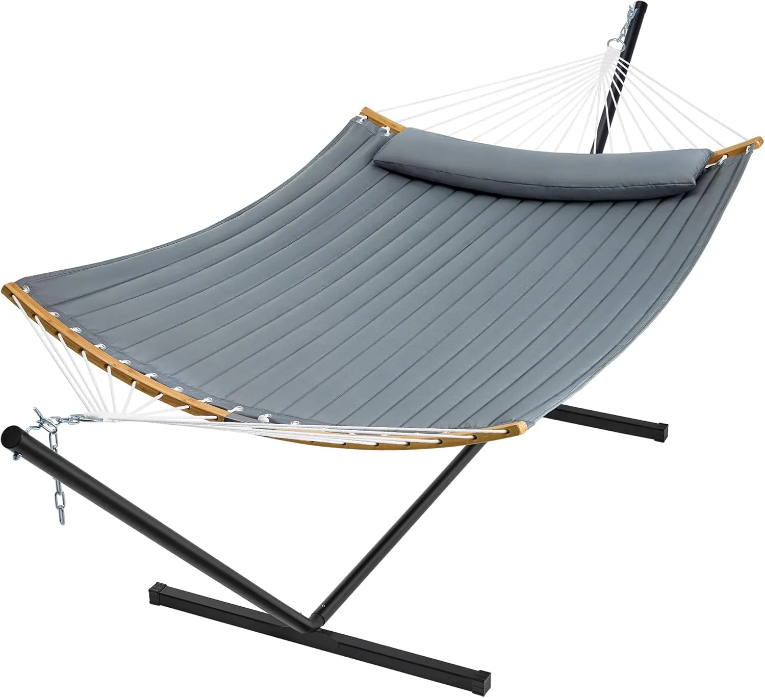 SUPERJARE Hammock with Stand, 2 Person Heavy Duty Hammock with Padded Cotton, Detachable Pillow & Strong Curved-Bar & Portable Carrying Bag, Perfect for Outdoor & Indoor, Neutral Gray