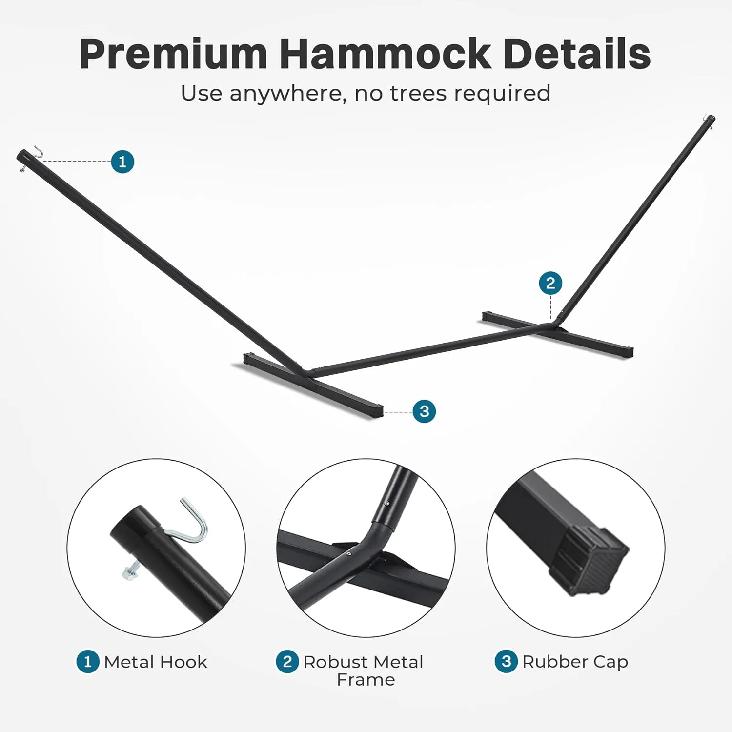SUPERJARE Hammock with Stand, 2 Person Heavy Duty Hammock with Padded Cotton, Detachable Pillow & Strong Curved-Bar & Portable Carrying Bag, Perfect for Outdoor & Indoor, Neutral Gray
