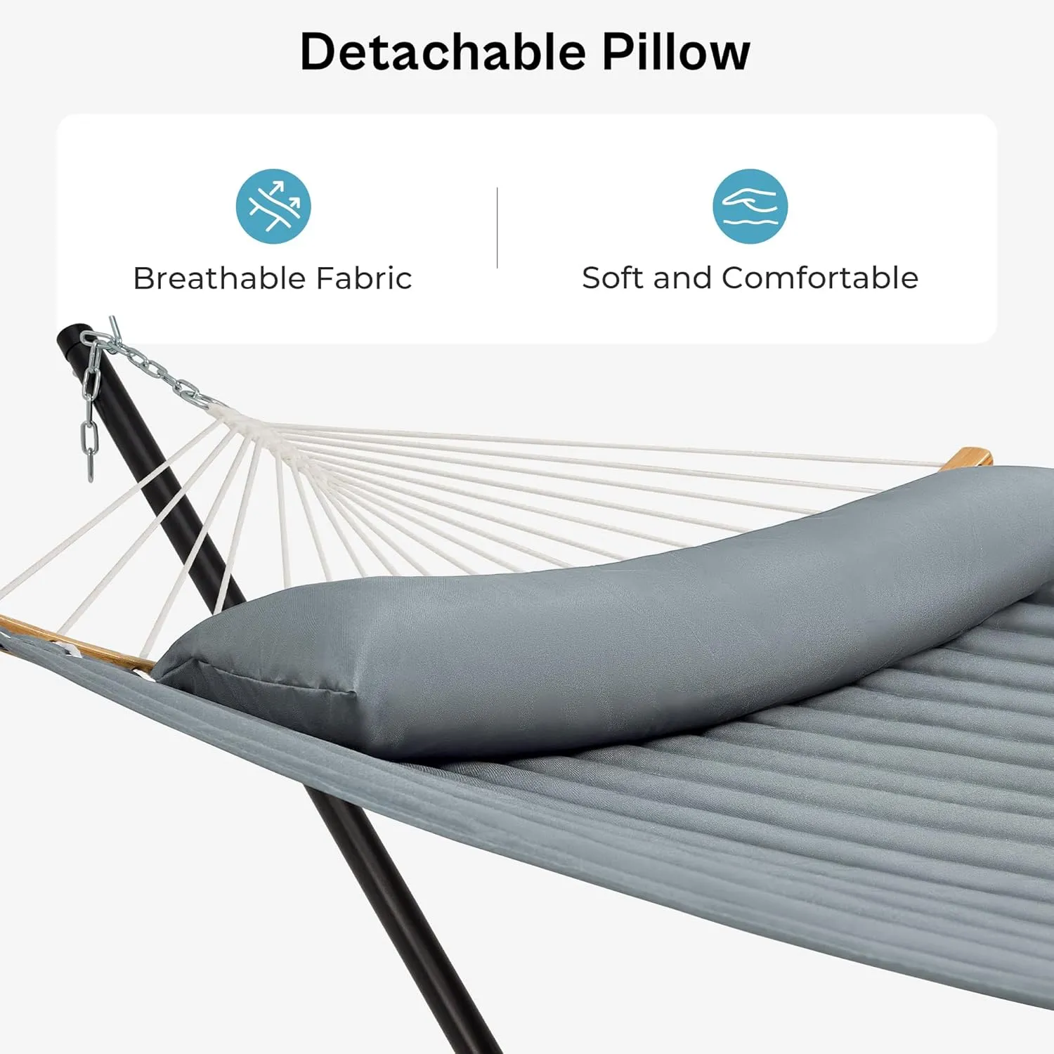 SUPERJARE Hammock with Stand, 2 Person Heavy Duty Hammock with Padded Cotton, Detachable Pillow & Strong Curved-Bar & Portable Carrying Bag, Perfect for Outdoor & Indoor, Neutral Gray