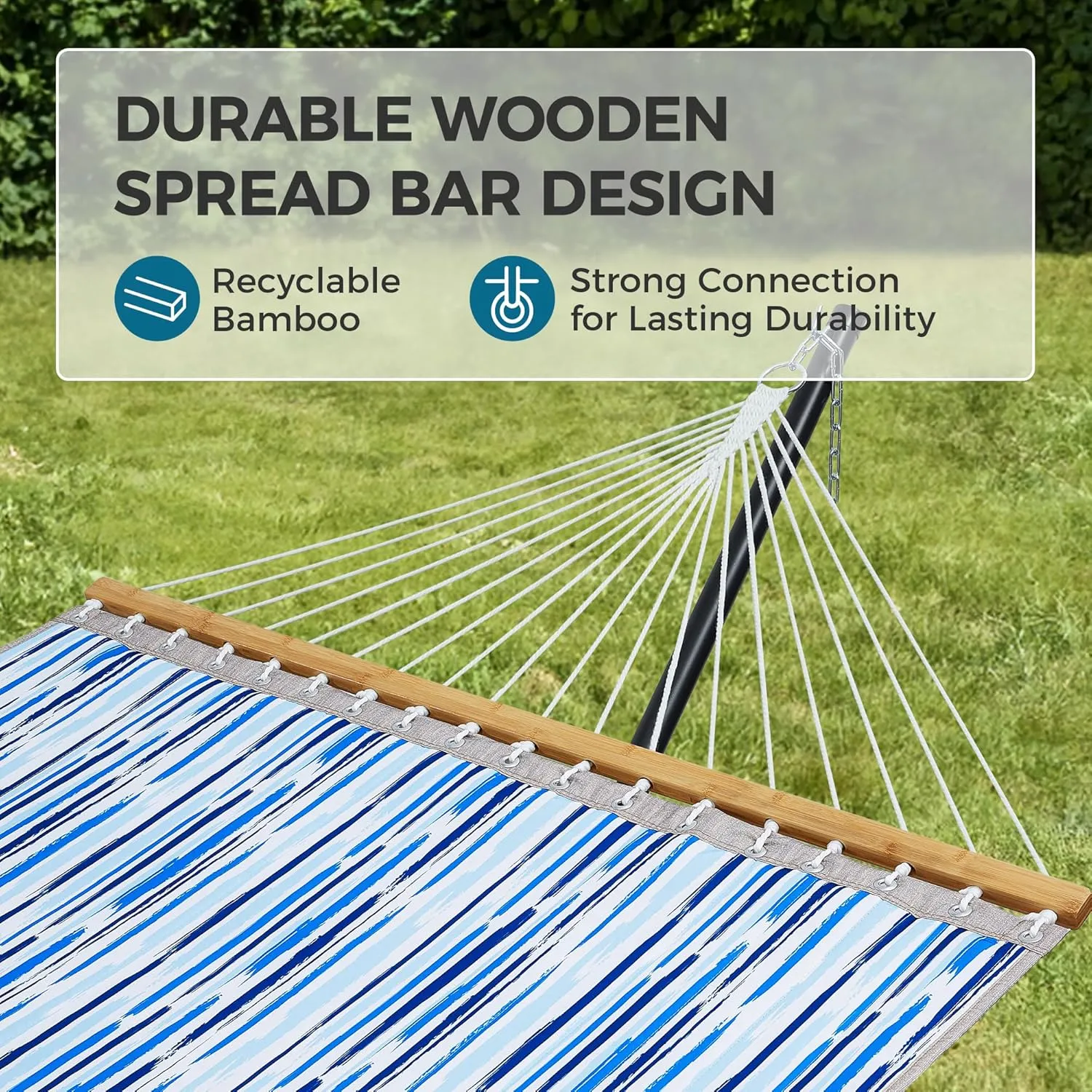 SUPERJARE Hammock with Stand, 2 Person Quilted Outdoor Hammock, Detachable Pillow & Bamboo Spreaders, Portable Hammock with Carrying Bag, Heavy Duty Stand, Perfect for Outside, Patio, Graffiti Blue