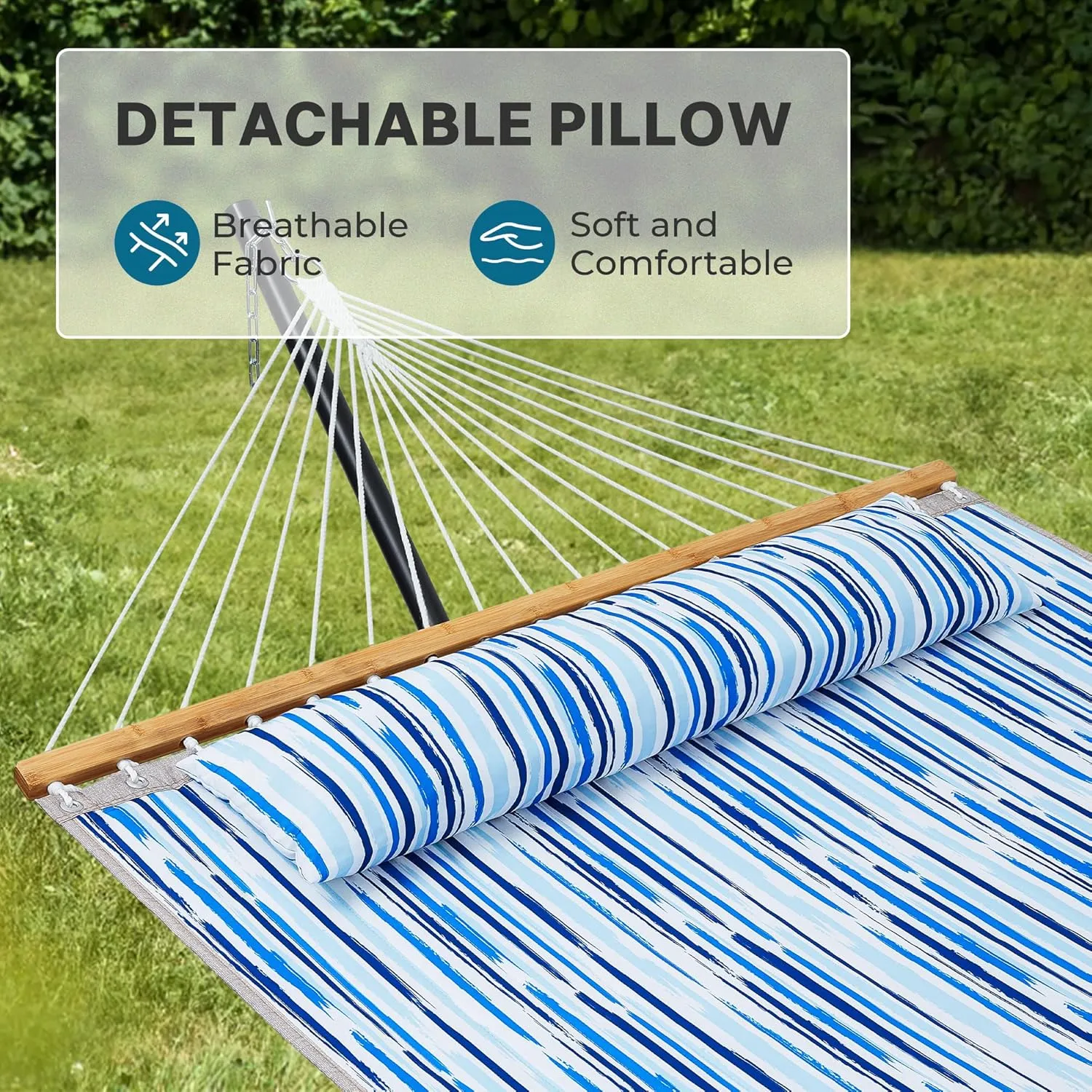 SUPERJARE Hammock with Stand, 2 Person Quilted Outdoor Hammock, Detachable Pillow & Bamboo Spreaders, Portable Hammock with Carrying Bag, Heavy Duty Stand, Perfect for Outside, Patio, Graffiti Blue