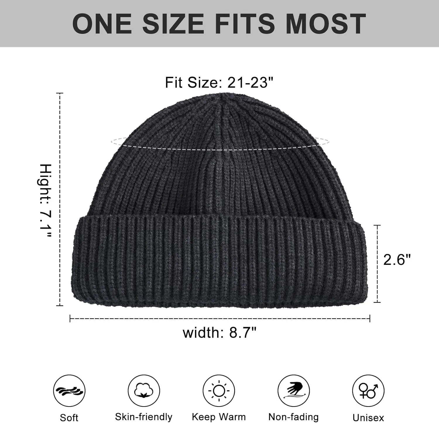 Surblue Fisherman Beanie Winter Knit Hat Roll-up Edge Skullcap for Men Women