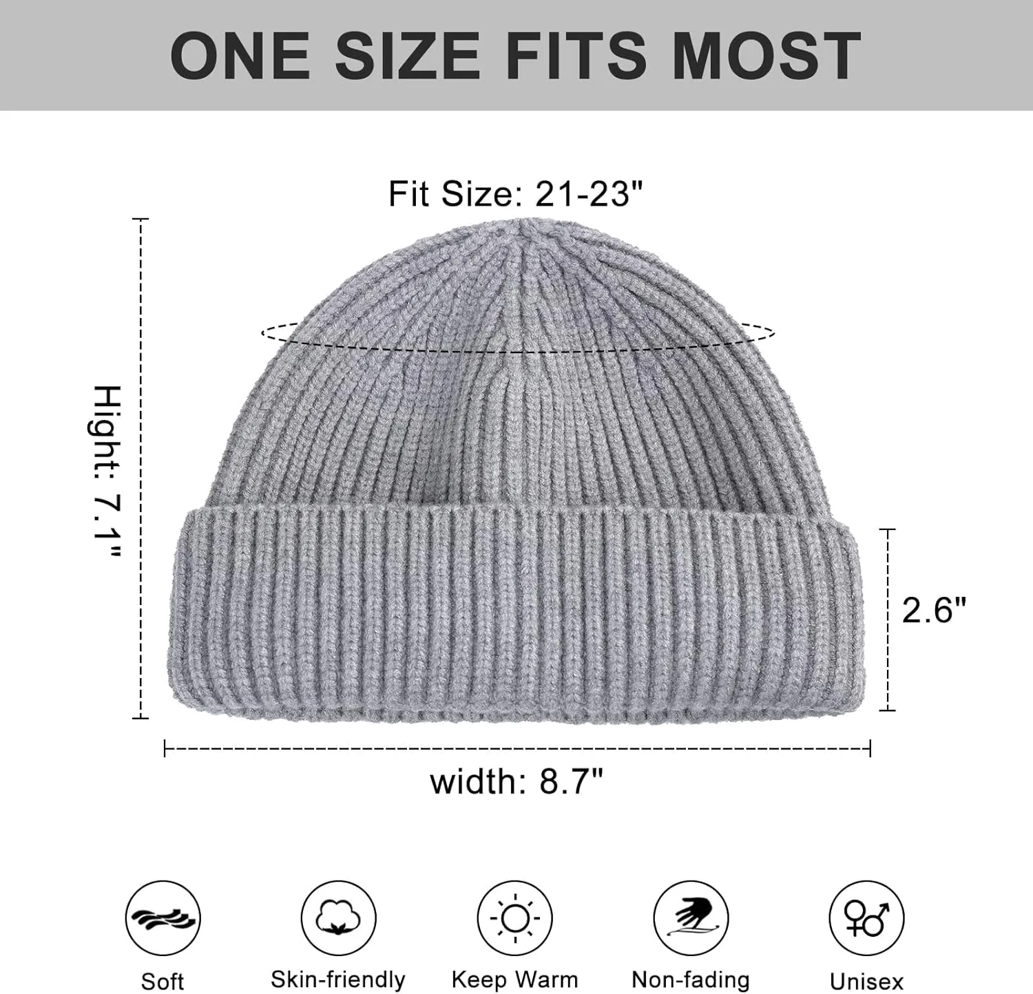 Surblue Fisherman Beanie Winter Knit Hat Roll-up Edge Skullcap for Men Women