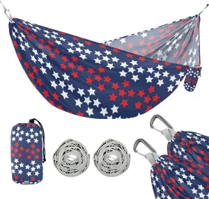 susiyo Portable Camping Hammock American Flag Star Printed Lightweight Hammock Comfortable Travel Swing with Tree Straps for Camping Hiking Backpacking Travel or Beach - Up to 330lbs